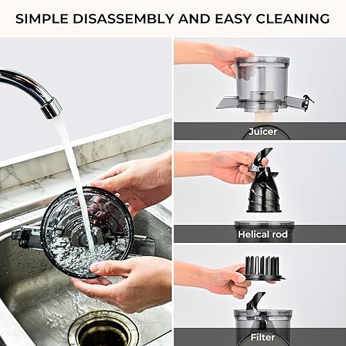 Miniatura 6 de SUSTEAS Exprimidor de prensa en frío, conducto de alimentación de 5.3 pulgadas, máquinas de masticación lenta con 300 W, se adapta a frutas y
