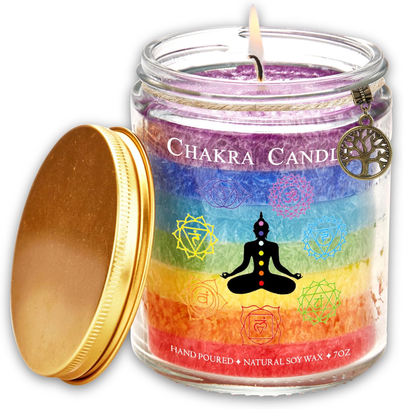 Chakra Candles - 7 Chakra Meditation Colorful Candles, Spiritual Candle for Meditation and Healing, Rainbow, 7oz