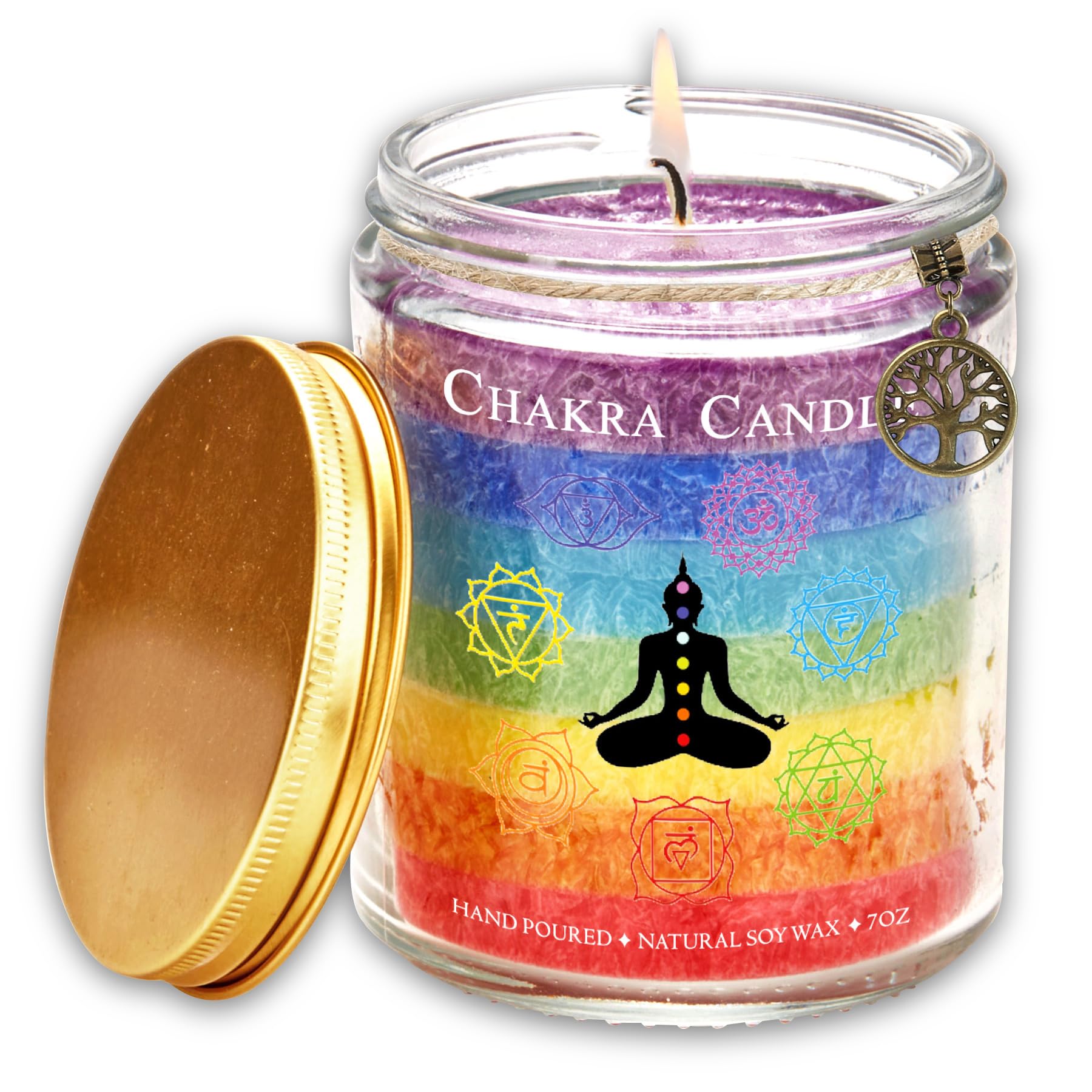 Chakra Candles - 7 Chakra Meditation Colorful Candles, Spiritual Candle for Meditation and Healing, Rainbow, 7oz