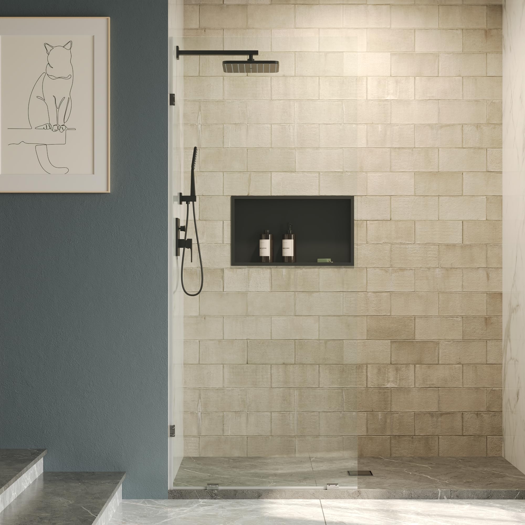 DeerValley 32"×78" Frameless Fixed Shower Glass Panel, Silver