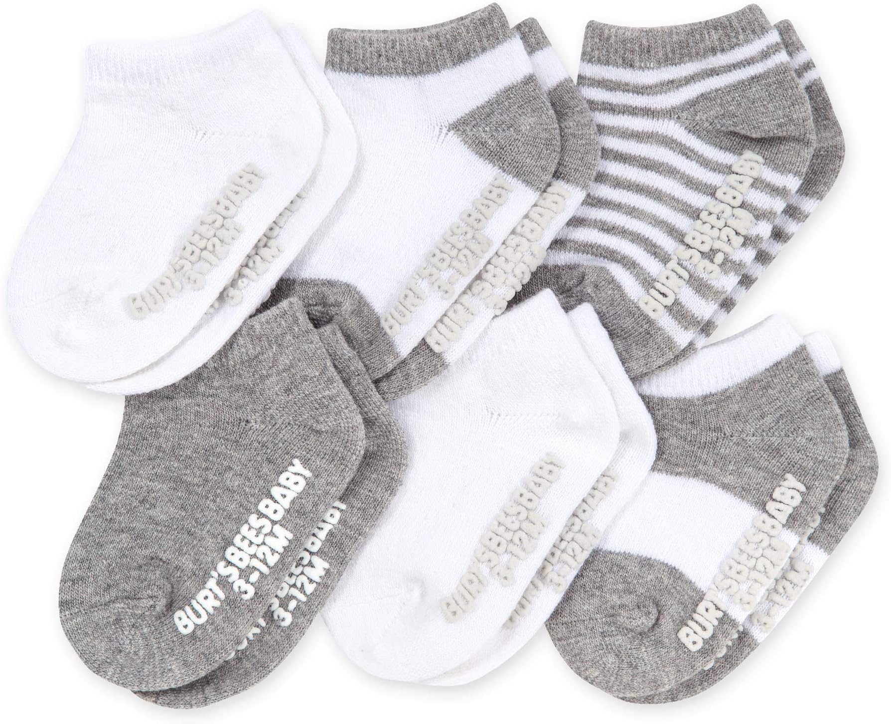 Burt's Bees Baby Unisex Baby, 6-pack Ankle Socks With Non-slip Grips, Made With Organic Cotton