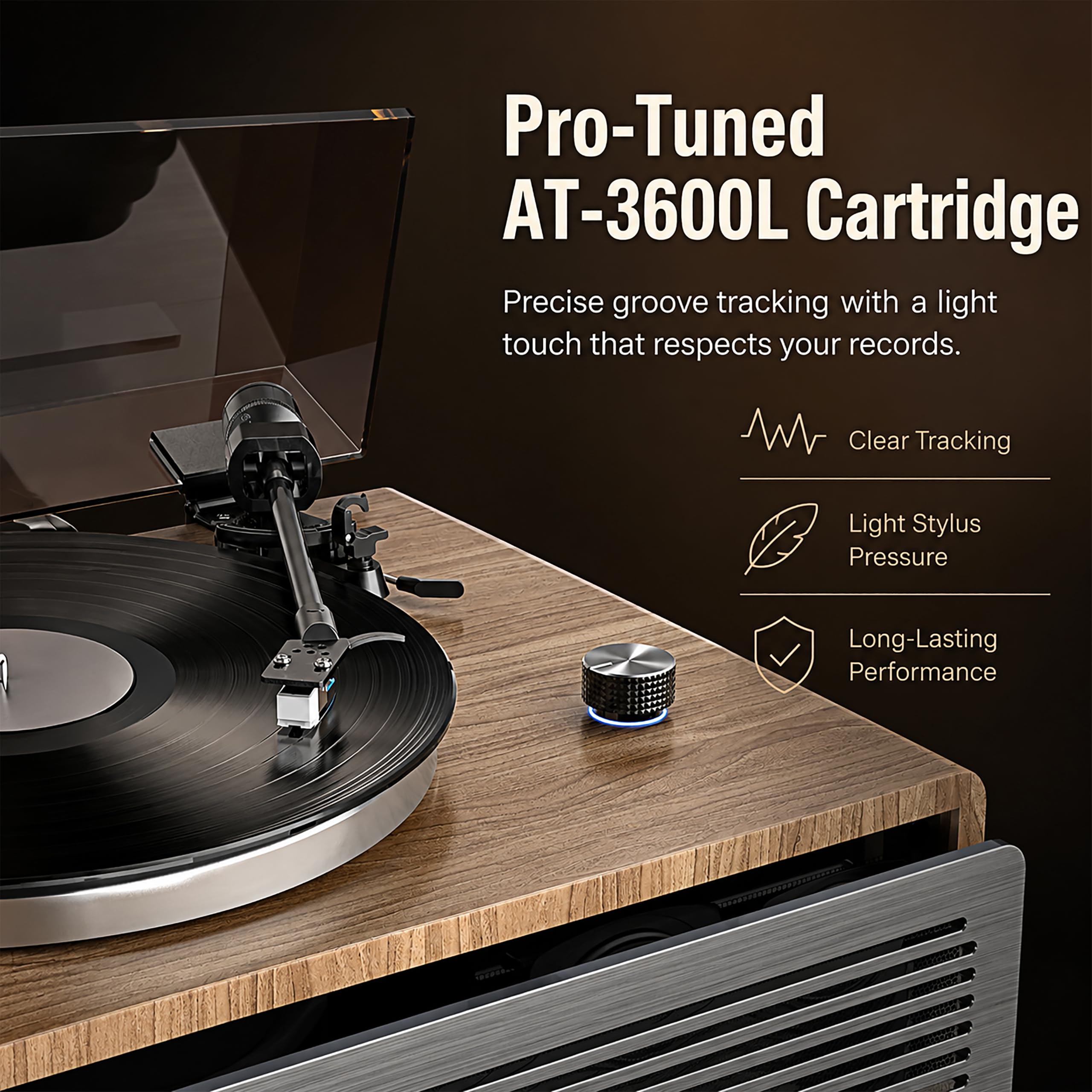 Bluetooth Plattenspieler mit Lautsprechern, Vintage Holz Plattenspieler für Schallplatten mit AT-3600L Kartusche, 33/45 RPM Vinyl Player mit eingebautem Vorverstärker, kabelloser
