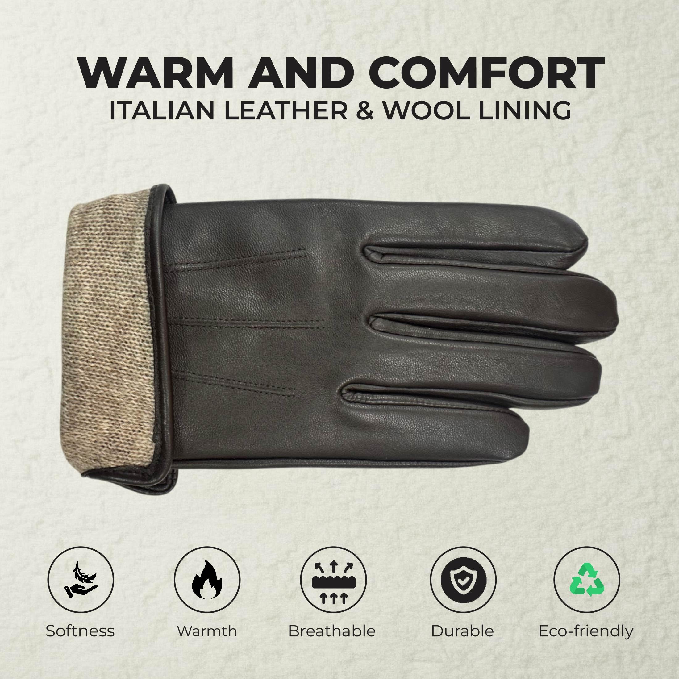 Infinity Leather Guantes de Conducción de Cuero Italiano Hombre: Piel Auténtica Suave, Forro de Lana Calido, Compatibles con Pantallas Táctiles