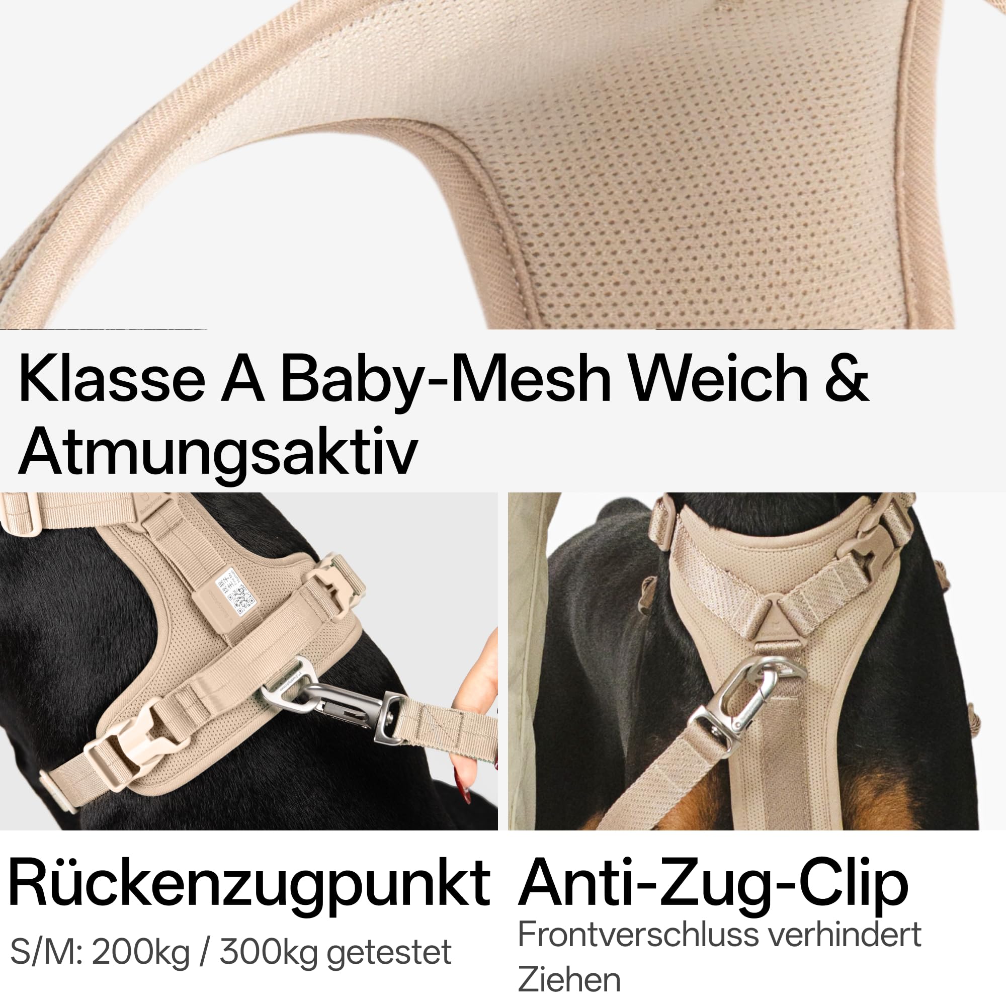 Allwetter Anti Zug Hundegeschirr reflektierendes Geschirr mit QR-Code Label, Gepolstert verstellbares Hundegeschirr für Kleine mittelgroße Große Hunde (Superreflektierend-Erdton, L)