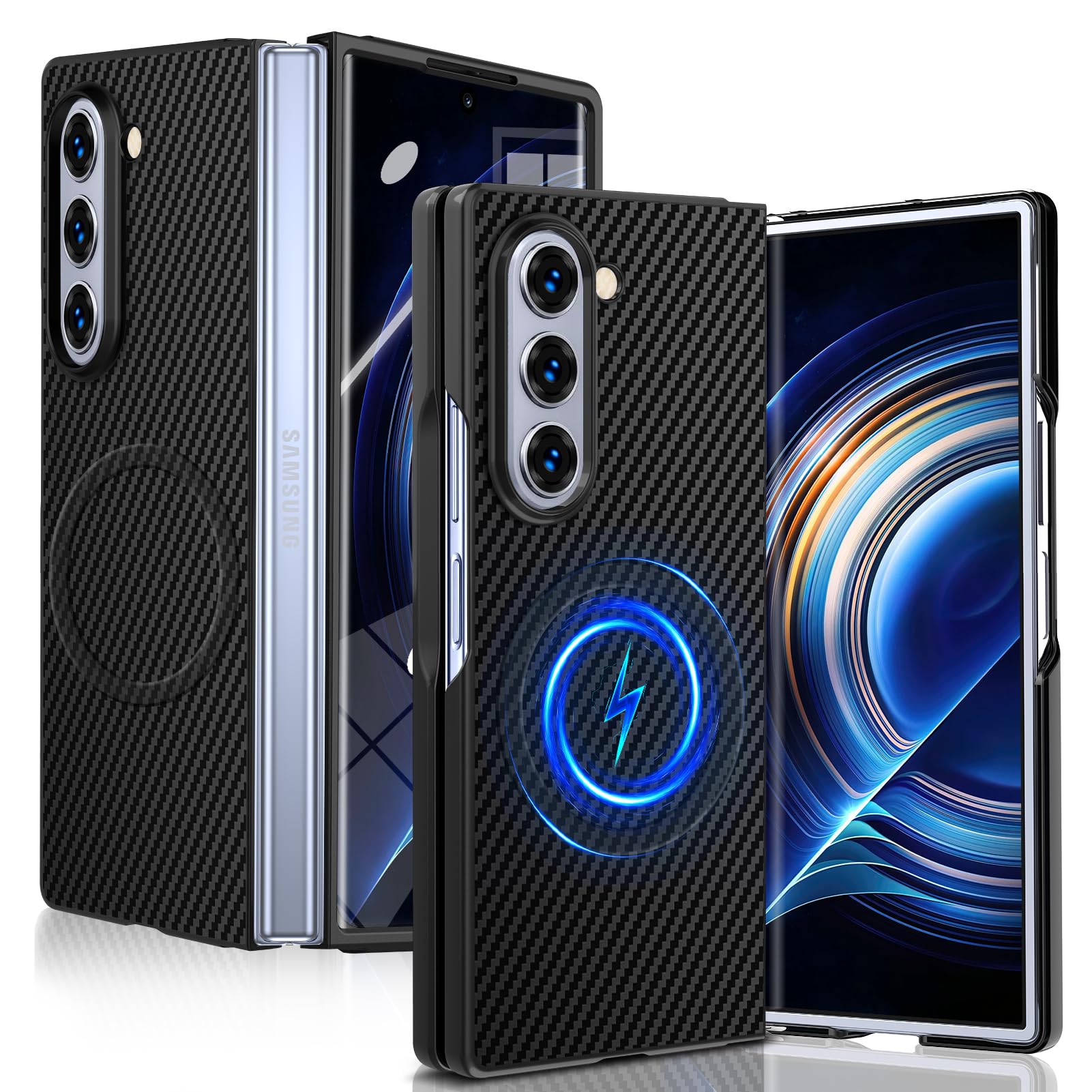 Galaxy Z Fold5 用 ケース 炭素繊維テクスチャ 薄型 軽量 SC-55D/SCG22 用 耐衝撃 米軍MIL規格取得 PC 素材 ワイヤレス充電対応 おしゃれ 指紋防止 防塵 傷防止 人気 折り畳み ギャラクシー Z フォールド5 5G 用 携帯便利カバー ブラック (黒) MD-TXCX-02-01