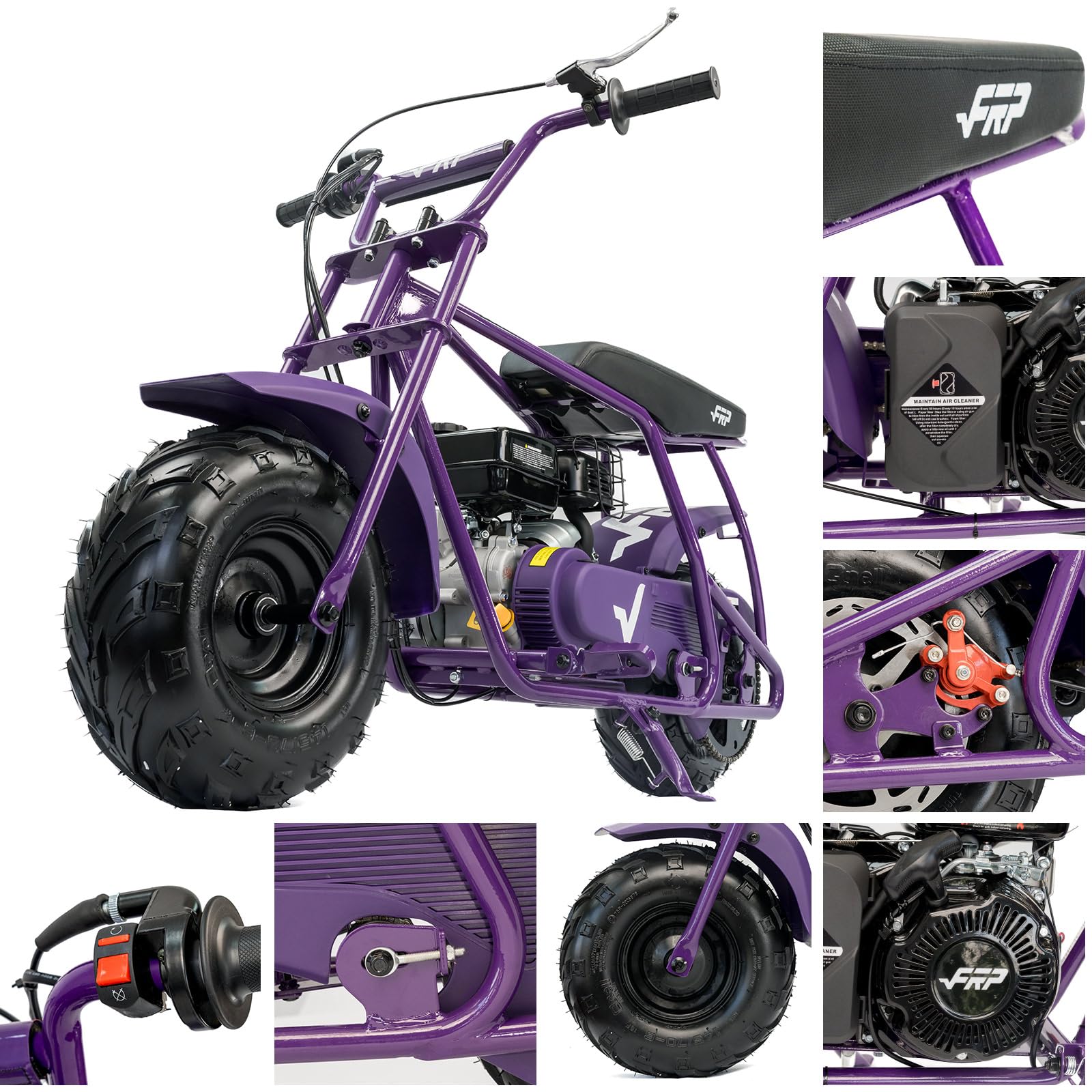 FRP MB40 4-Stroke Mini Bike, 40CC Kids Mini Dirt Bike with No Mixing Oil Need, Easy to Assemble,Goggles, Gloves and Neck Gaiter,18 Mph Max Speed and Support Up to 165 LBS (RED)