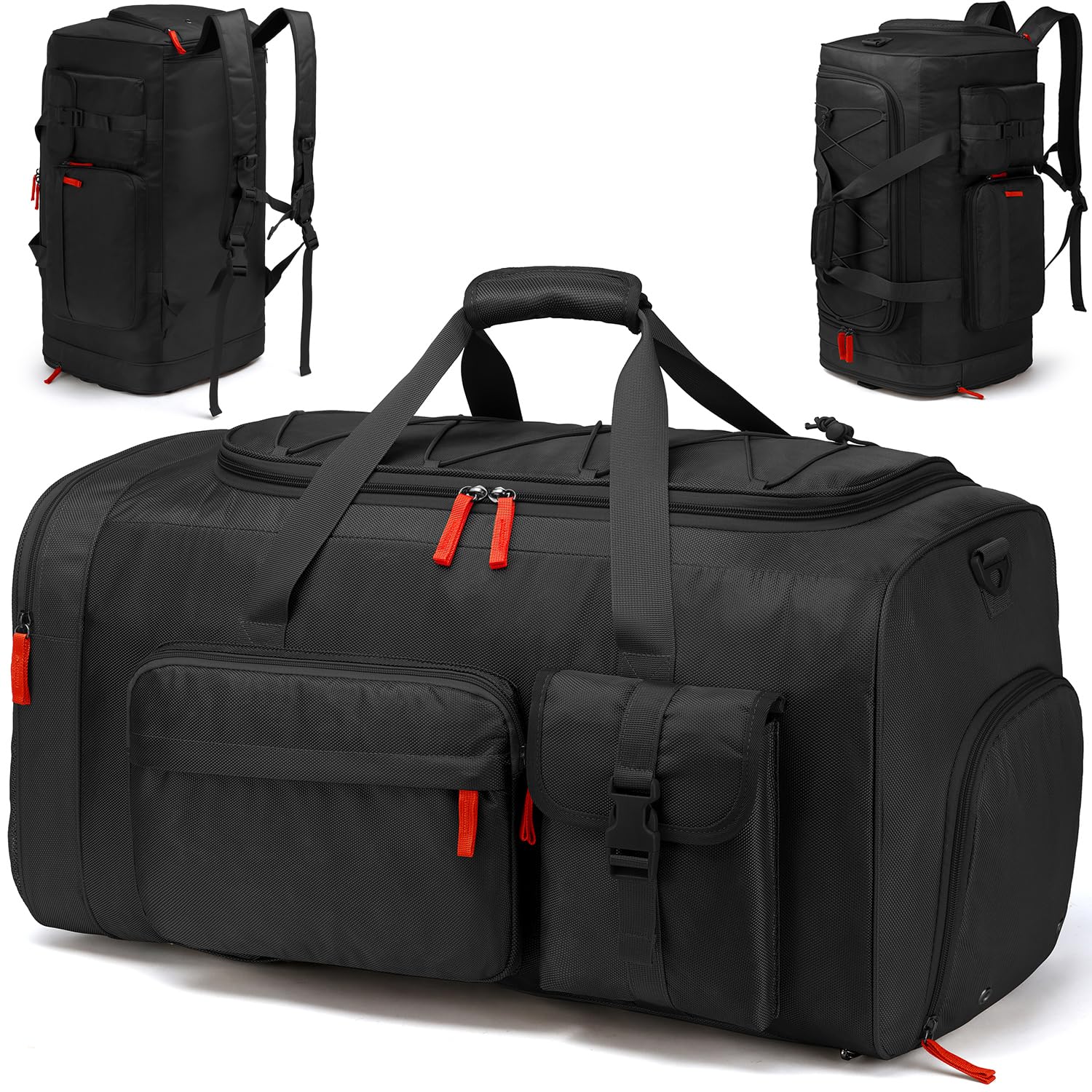 Lyweem Grande borsone da viaggio, 70 l, borsone da palestra resistente con scomparto per scarpe per uomini e donne, zaino sportivo per viaggi e viaggi, nero, 24 Inch, Borsone da viaggio, zaino da