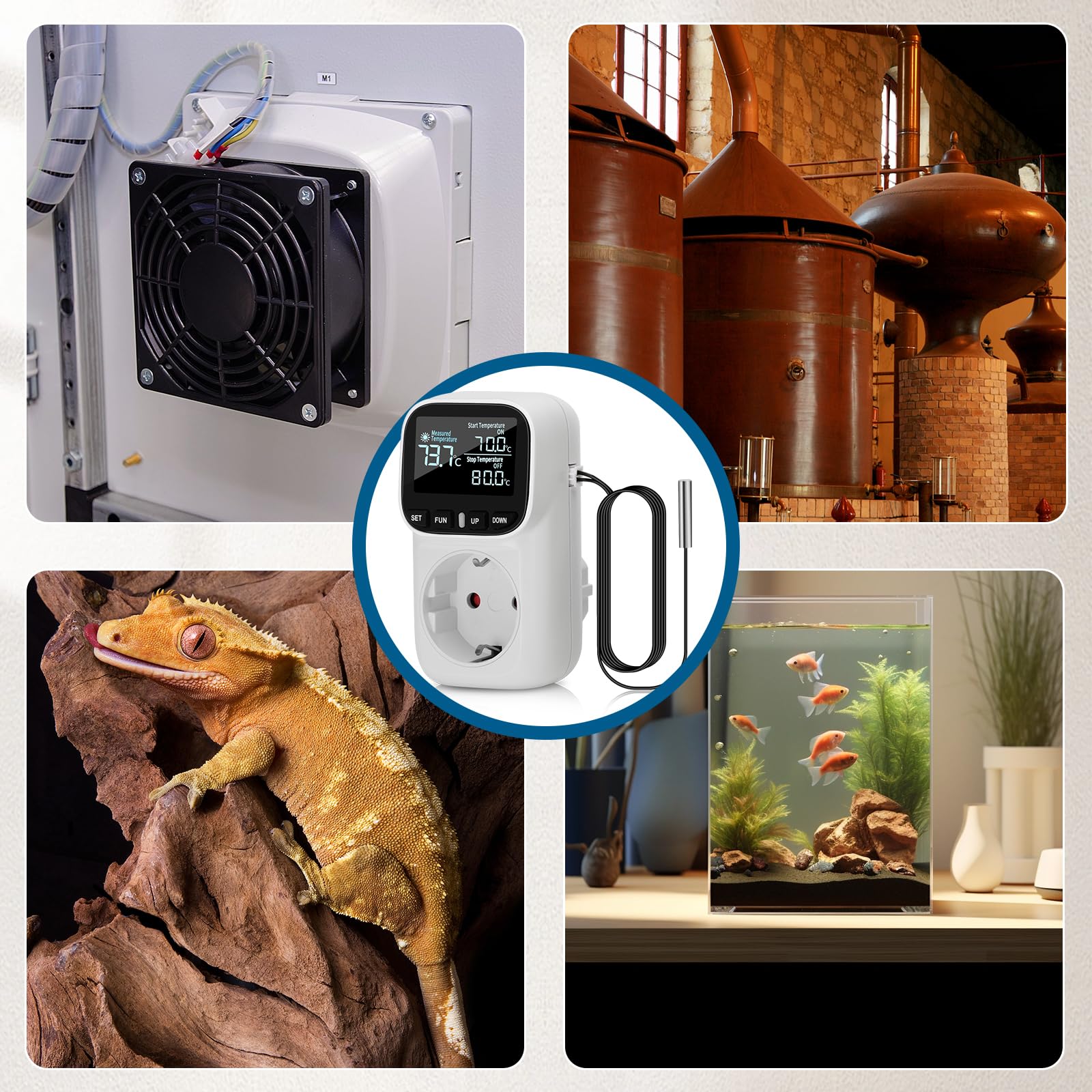 Prise Thermostat Numérique Diymore 230V - Avec Sonde, Contrôle Chauffage/refroidissement Pour Terrarium, Serre, Incubateur