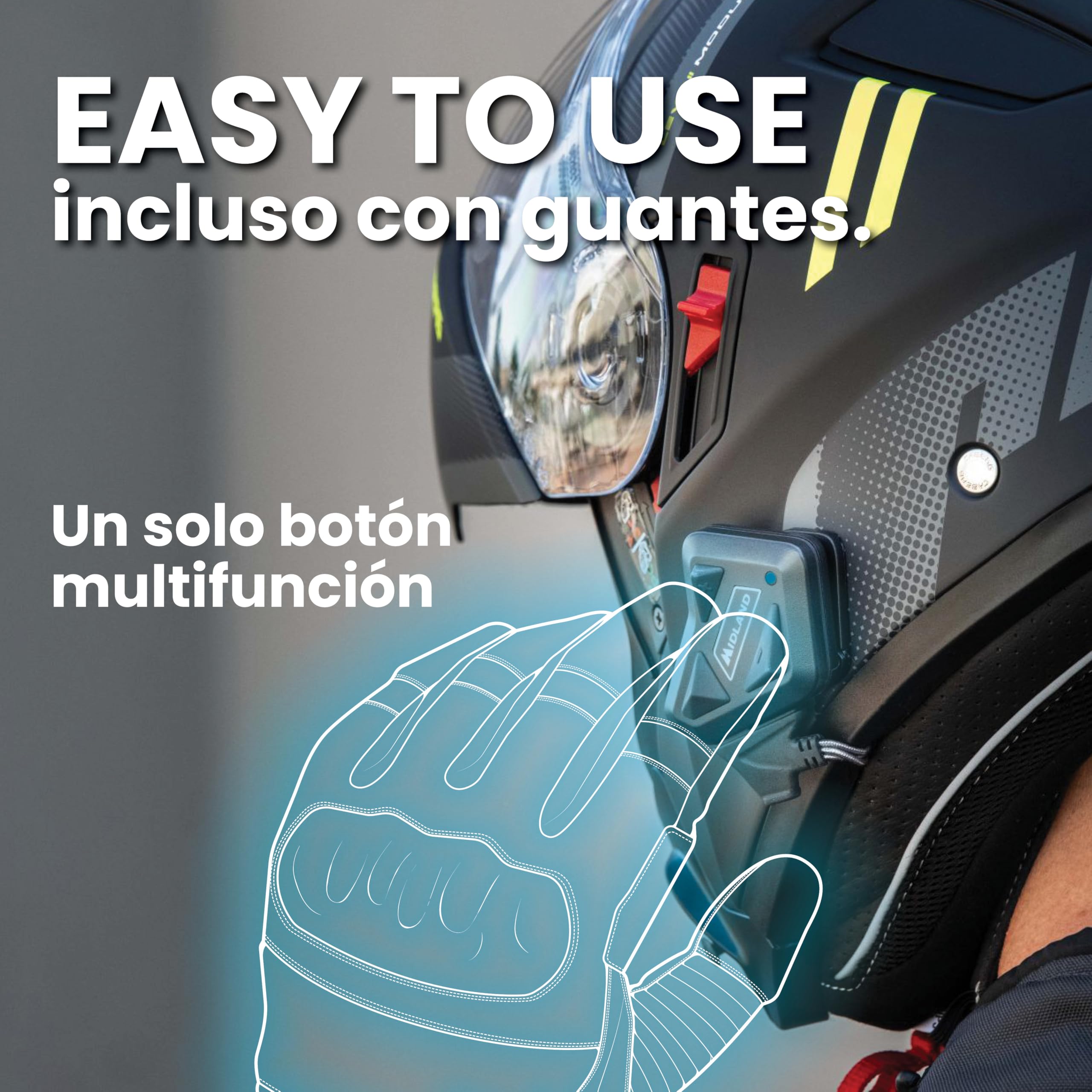 Midland Intercomunicador Casco Moto BT Mini, Auriculares Inalámbricos Bluetooth, Cancelación Ruido, Waterproof, Alcance 500m, Autonomía 8H