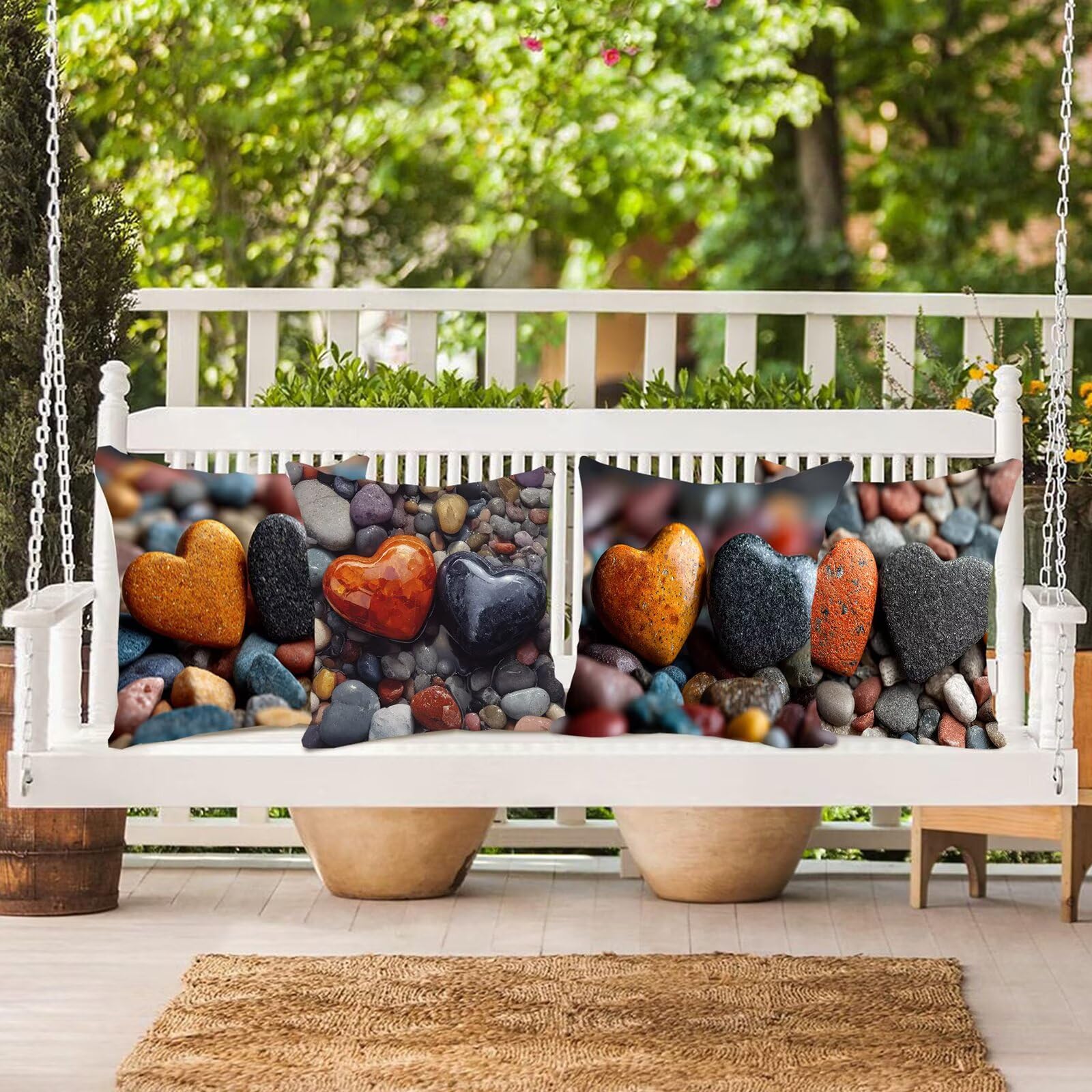 Kissenbezug 55x55 4er Set Samt Kissenhülle Dekorative Sofakissen Quadratische Dekokissen Zierkissenbezug Steine Kissenbezüge mit Verstecktem Reißverschluss für Wohnzimmer Sofa Liebe F0P-611