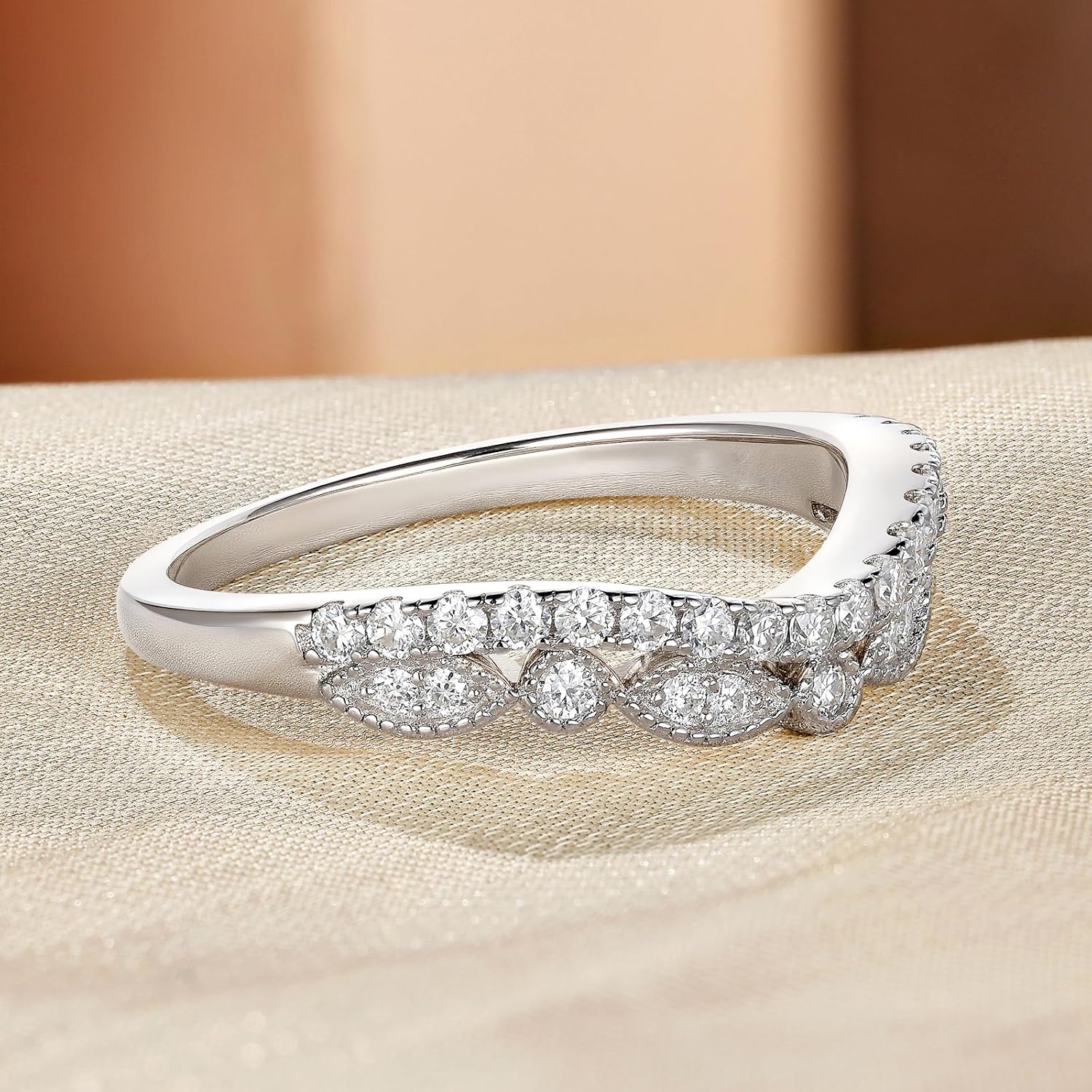Moissanite Vintage Wedding Bands for Women Curved Ring Enhancer for Engagement Rings D Color VVS1