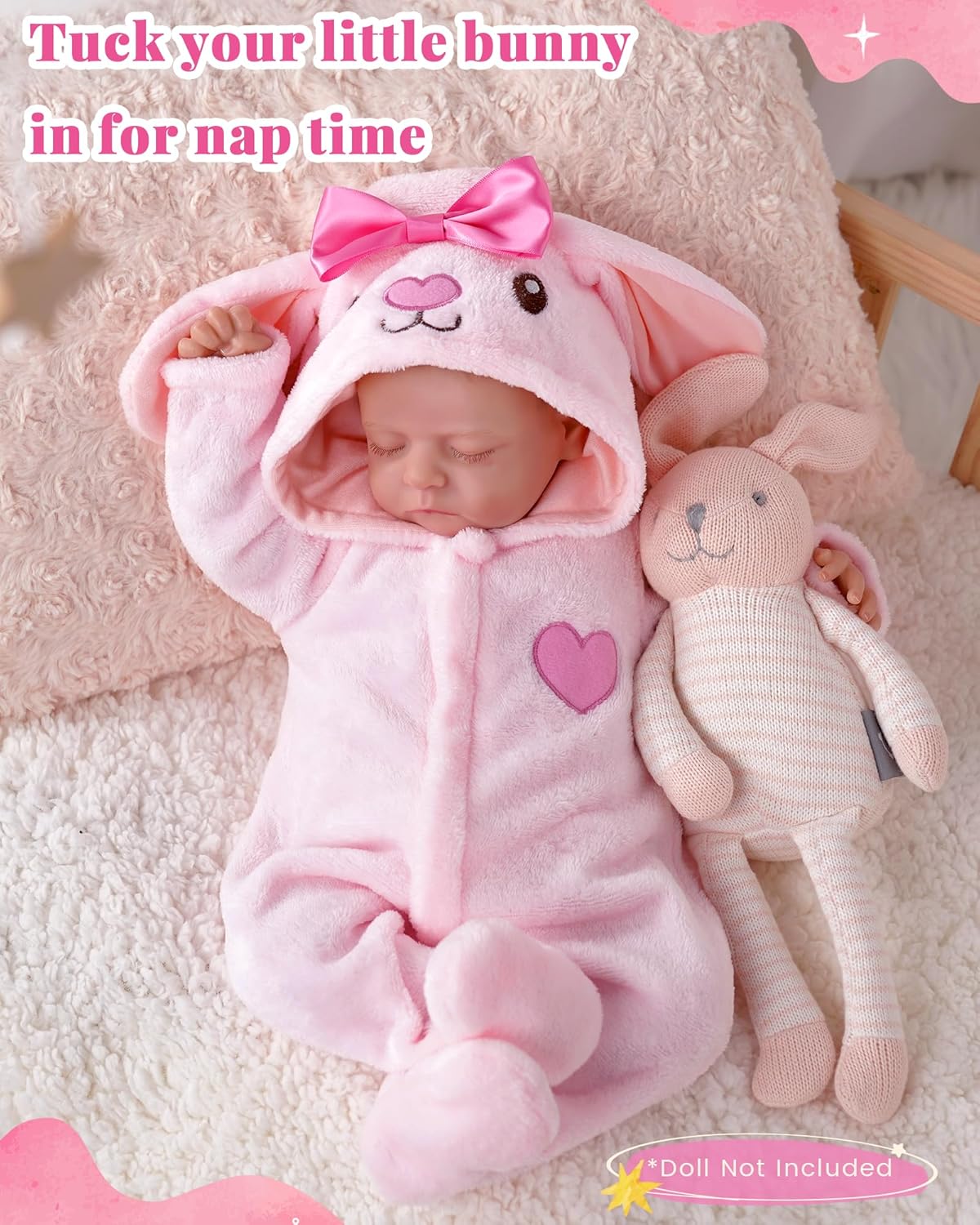 BABESIDE Reborn Baby Doll Clothes for 17-20 Inch Dolls Accessories,Cute Pink Bunny Baby Doll Clothes for Realistic Babydolls, Pretend Play Gift for Kids Age 3+ Birthday Easter(Doll Not Included)