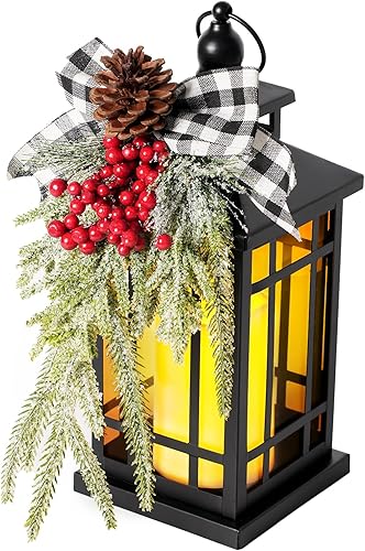 Linterna decorativa de Navidad con LED parpadeante sin llama, blanco y negro Linterna decorativa de Navidad con LED parpadeante sin llama, blanco y negro