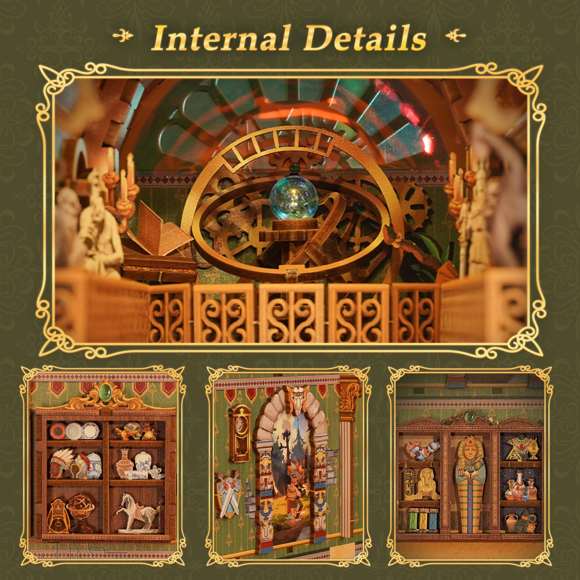 Tonecheer Kit fai da te Book Nook con Protezione Antipolvere e luce LED, Spacetime Museum Puzzle in Legno 3D, Parti Mobili e Rotanti, Fermalibri Creativi per Biblioteca, Idee Regalo per Adulti