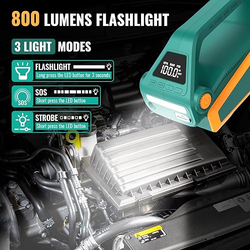 Miniatura 6 de NEXPOW Arrancador AP1 con compresor de aire, batería de 4000 A portátil con inflador digital de neumáticos de 150 PSI, caja de salto de 12 V (motor