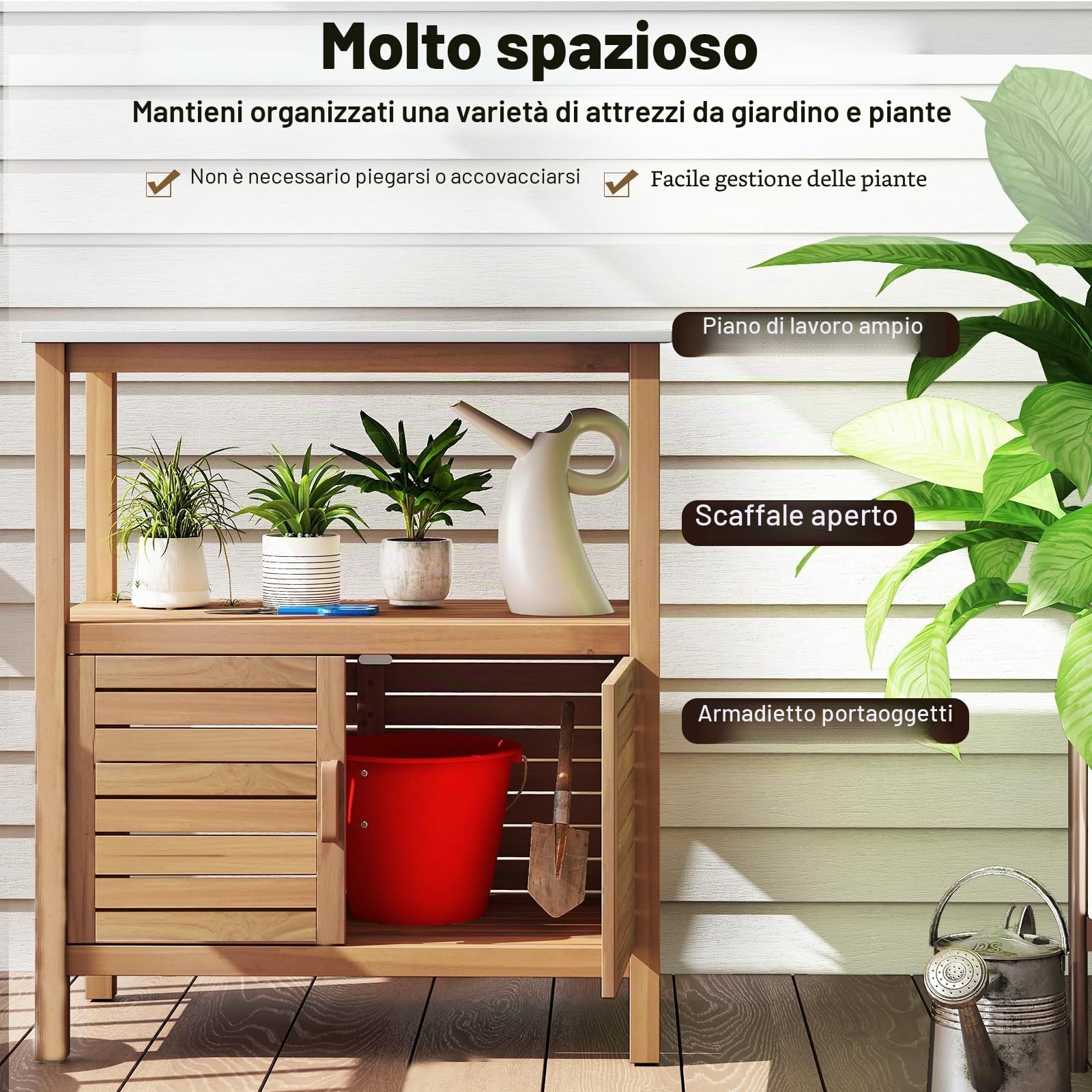 KOMFOTTEU Armadio da esterno in legno massello 80x40x90,5 cm mobile portaoggetti con piattaforma per giardino balcone