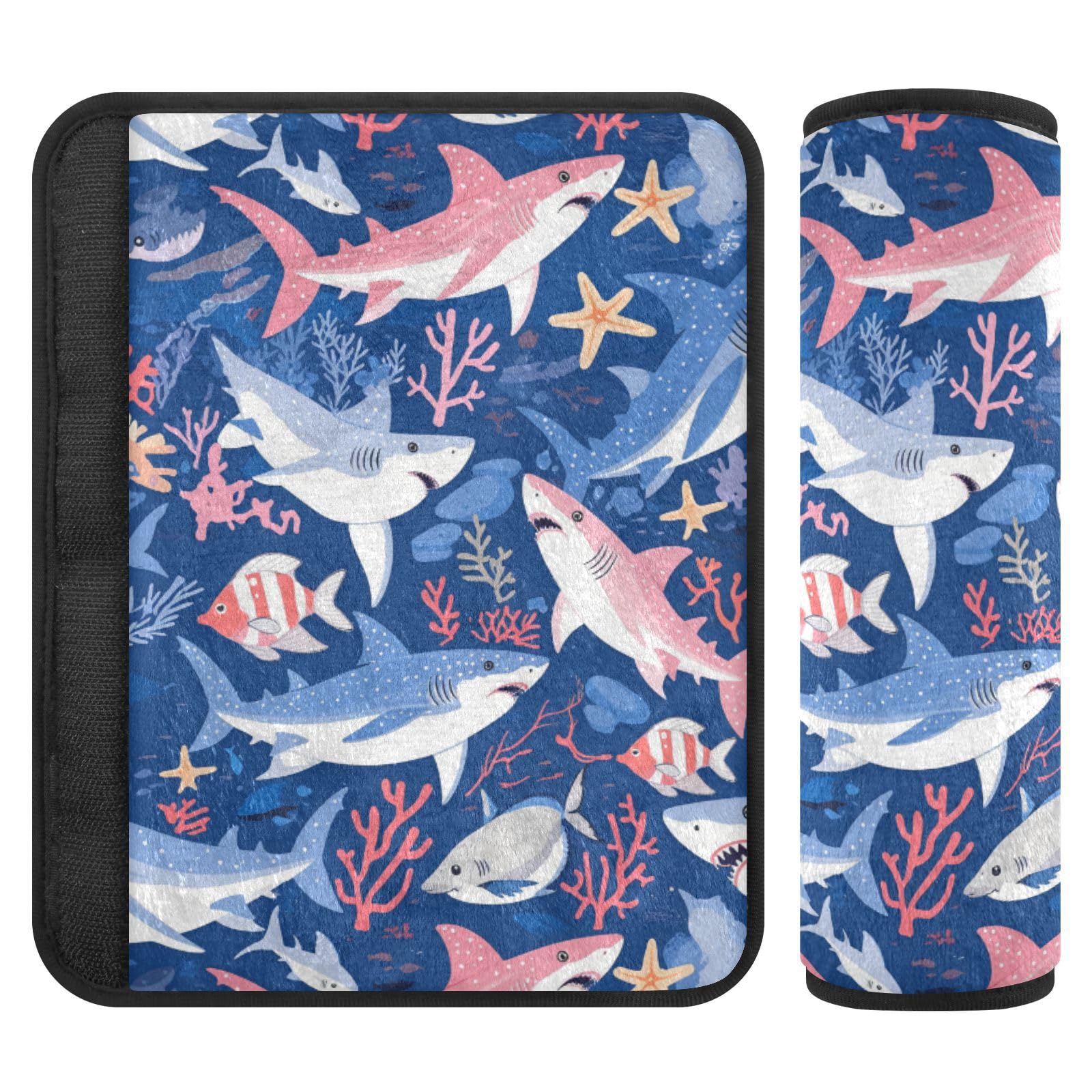 Seat Belt Covers 2 Pack Sharks Starfish Car Seat Strap Covers Super Soft Corals Car Seat Neck Cover for Boys Girls Adults Babies M
