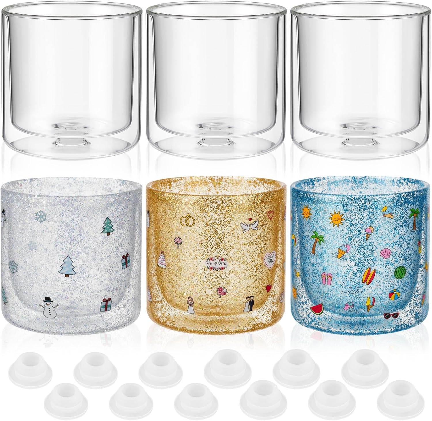 LemonRoad 6 Pack 12oz Snow Globe Whiskey Glass DIY Wedding Gifts, Double Walled Glasses Cocktail Cups Gifts for Wedding Bachelorette Party Bridal Shower Bride Groom