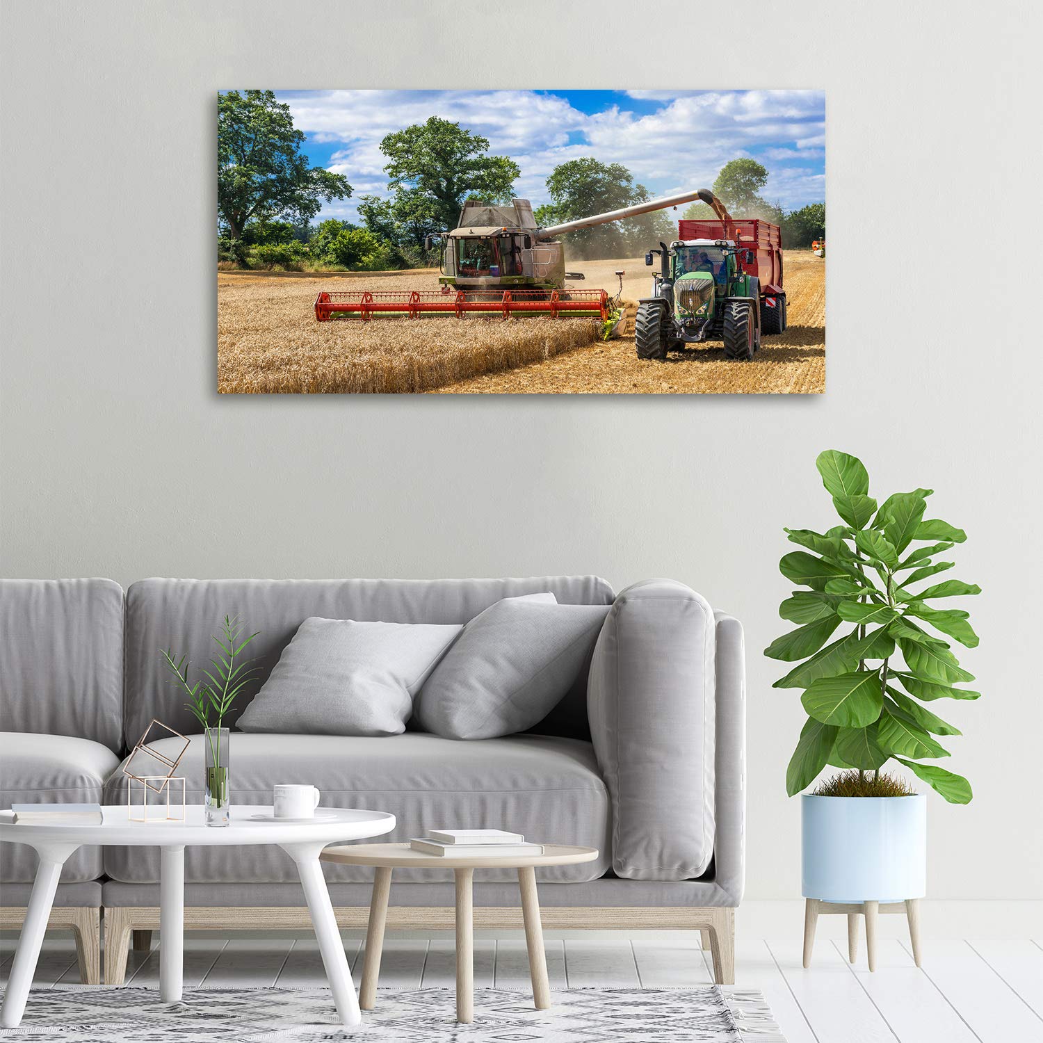 Tulup Leinwandbild - Wandkunst - Drucke auf Leinwand - Leinwanddruck -100x50 cm - Fahrzeuge - Mehrfarbig - Mähdrescher Traktor