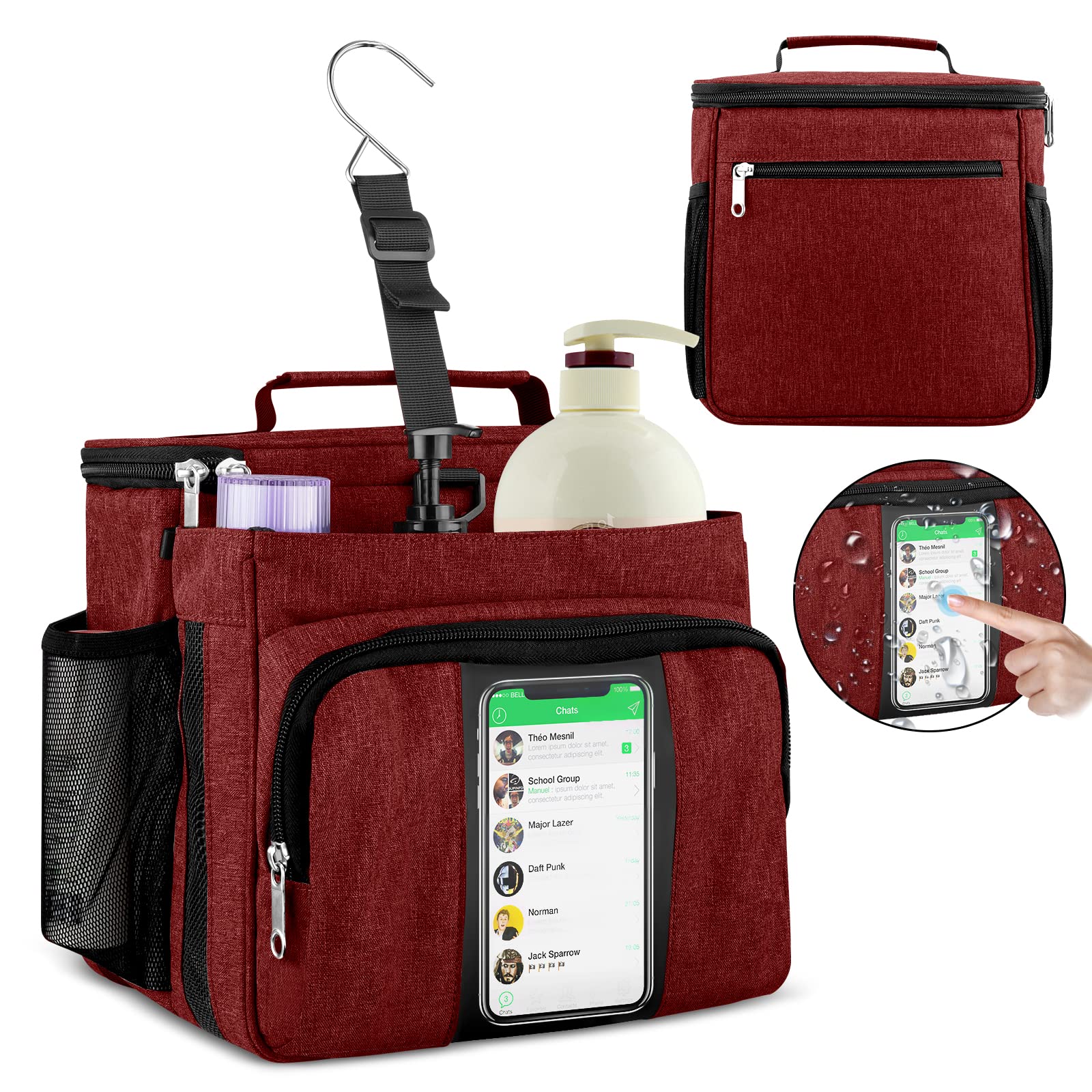 Photo 1 of Bukere Portable Shower Caddy College Dorm Room Essential, Shower Caddy Tote Bag for Student, Girl, Women, Separate Compartment, Large Capacity, Quick Dry Mesh Base for Travel, Gym, Camp, Red