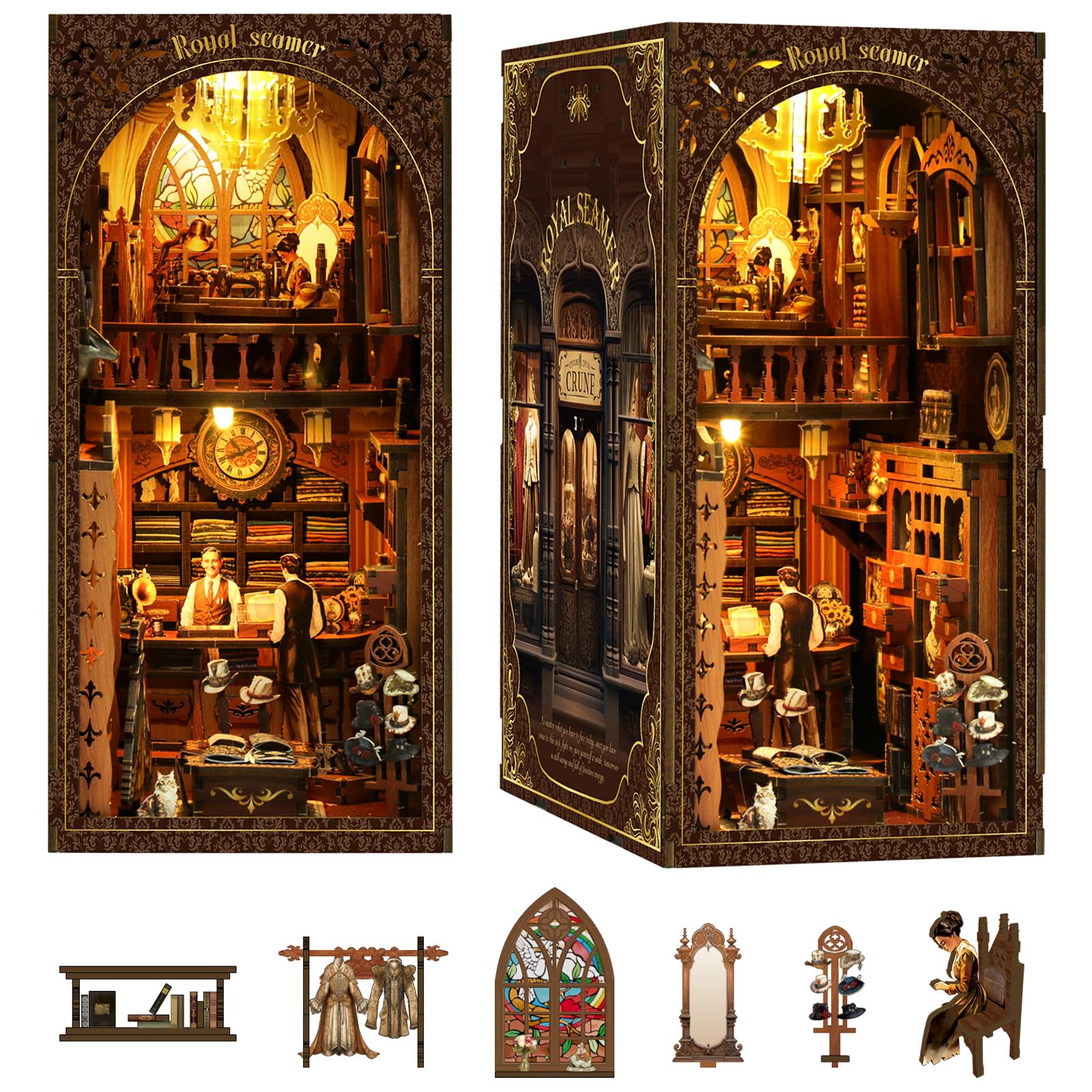 3DVASE Book Nooks for Adults, DIY Miniature Dollhouse Book Nook Kit, Model Kits Craft Kits for Adults, 3D Wooden Puzzle Book Nook Craft Bookshelf