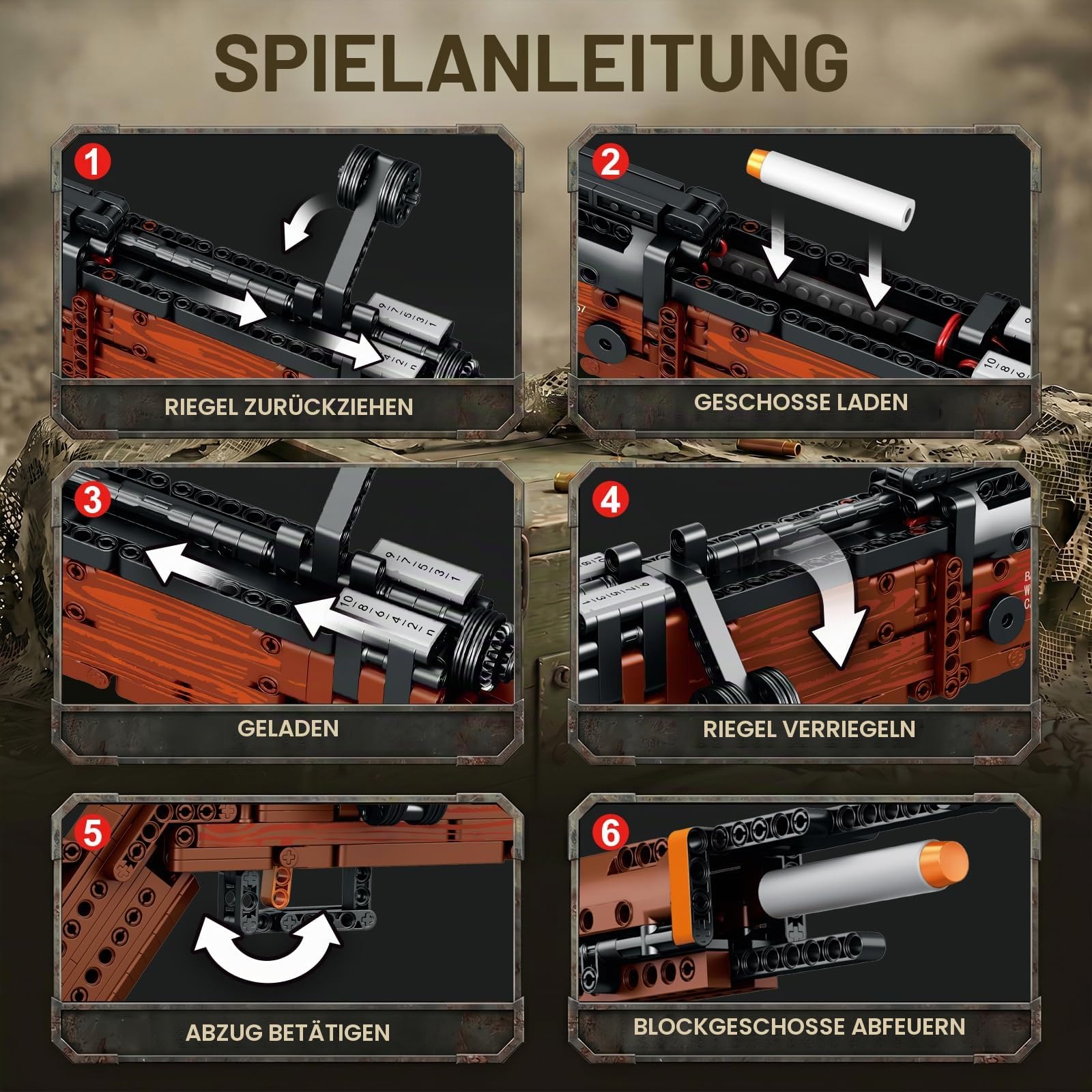 Reobrix 98K Gewehr-Modellbausatz für Erwachsene,104cm Klemmbausteine Modell | Großes Karabiner Modell, Funktionsmodell, Detailreiches Ausstellungsmodell, Militärfans, 77003 Modellset, 951 Teile Bausatz
