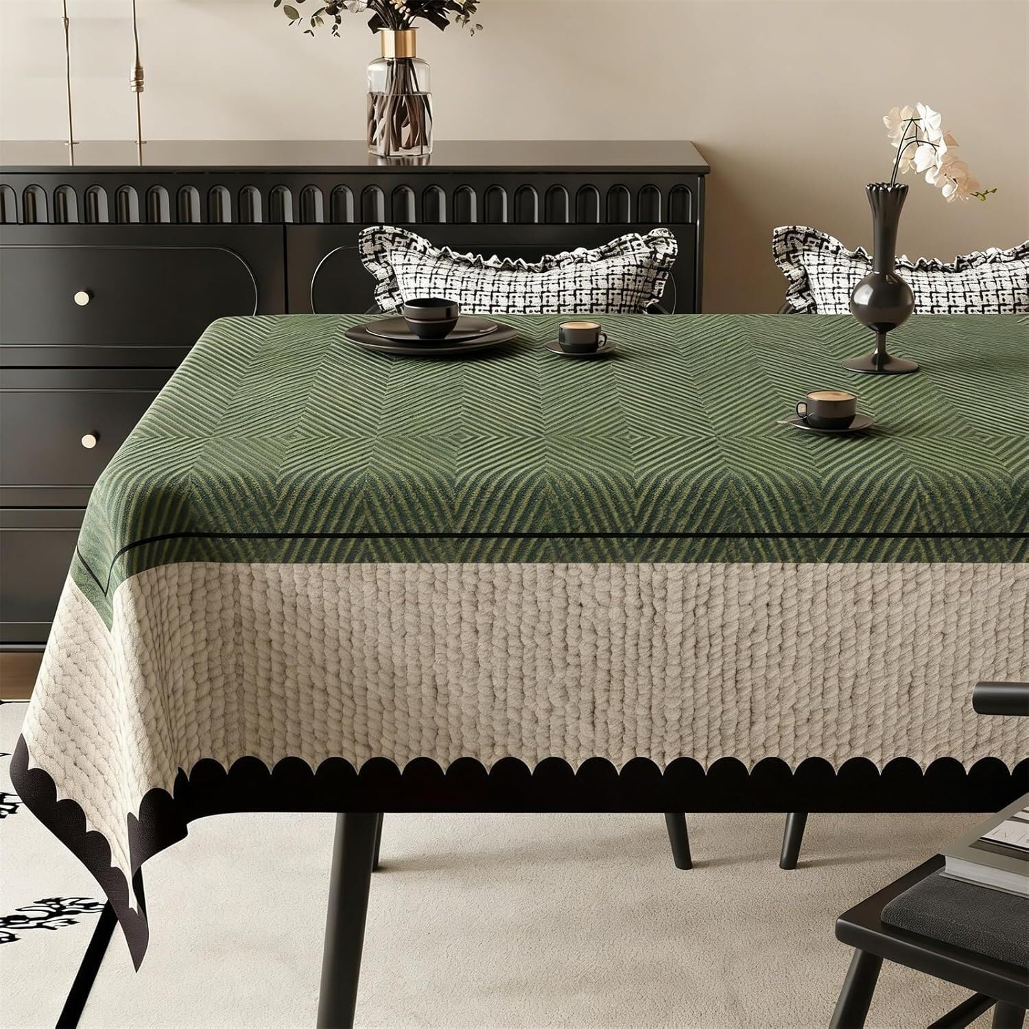 KIJyfgTR Vintage-print Wipeable Tablecloth – Ideal For Outdoor Gardens And Festive Parties(Dark Green,140x260cm)