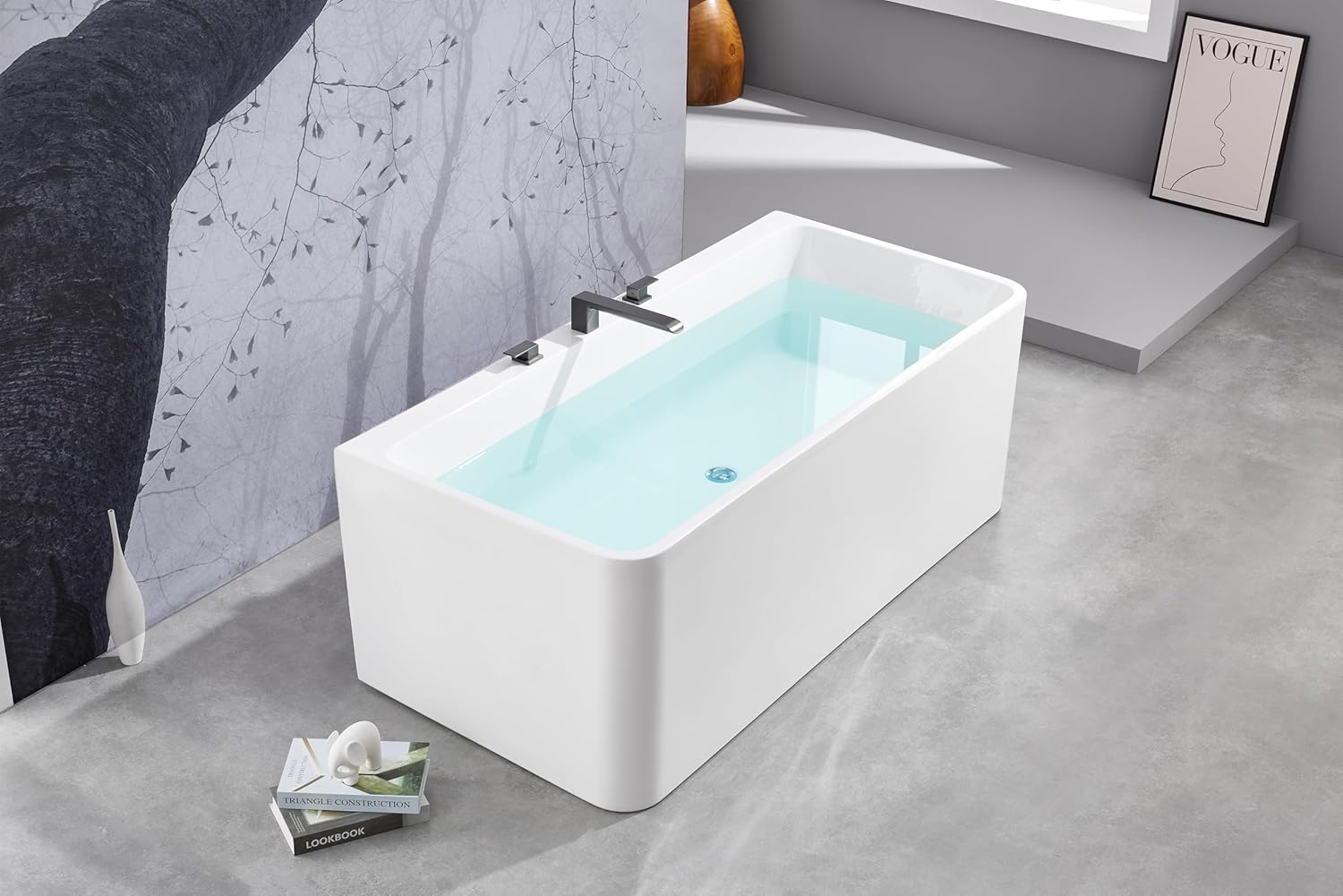 SITGES Minimalist Square-Shaped Bathtub Faucet,2-Handle Widespread Roman Tub Faucet with 11-Inch Spout Reach,High-Flow Deck Mount Bath Faucet Set,Valve Included,Gun Grey