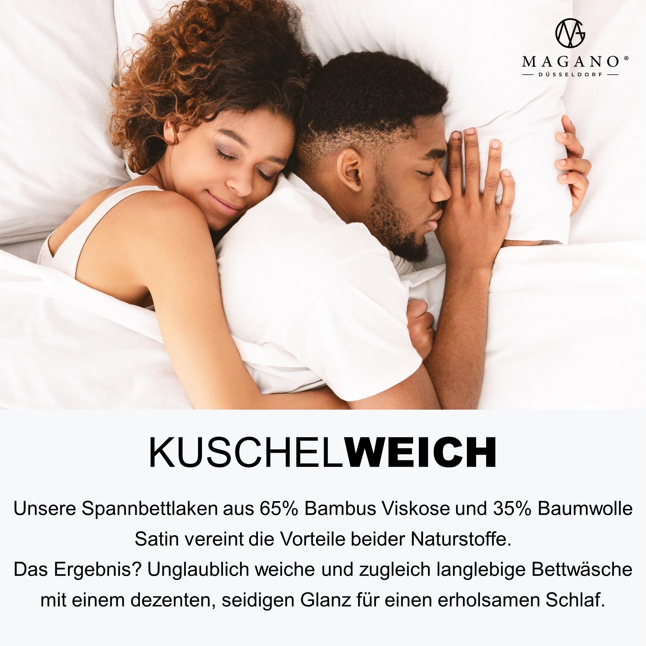 MAGANO® Luxus Spannbettlaken 180x200 Weiß | Bambus & Baumwolle Satin | 400 TC Premiumqualität | Hypoallergen & Thermoregulierend | Spannbetttuch Bettlaken 180x200cm | Weiss