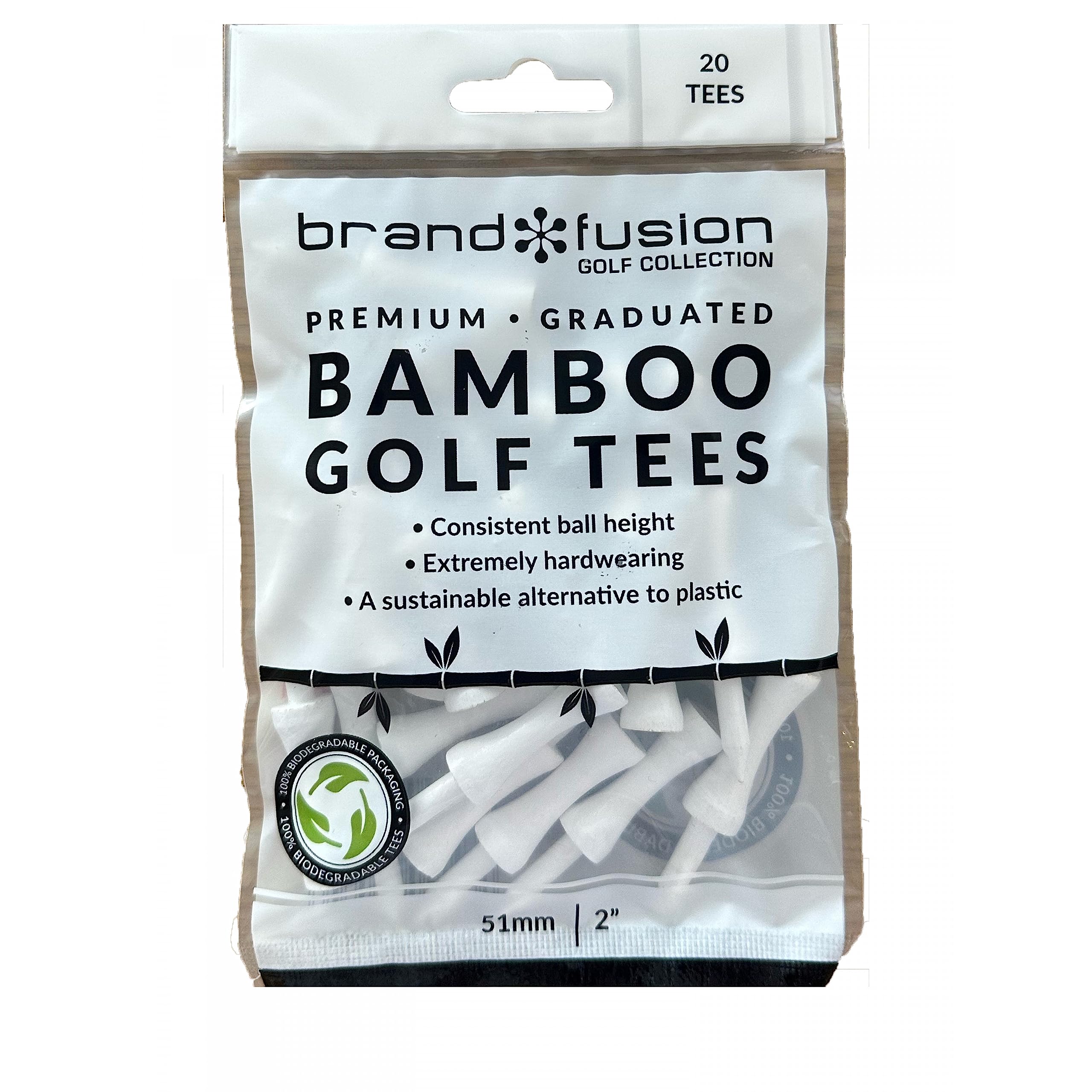 Brand Fusion 51mm White Graduated Biodegradable Bamboo Golf Tees