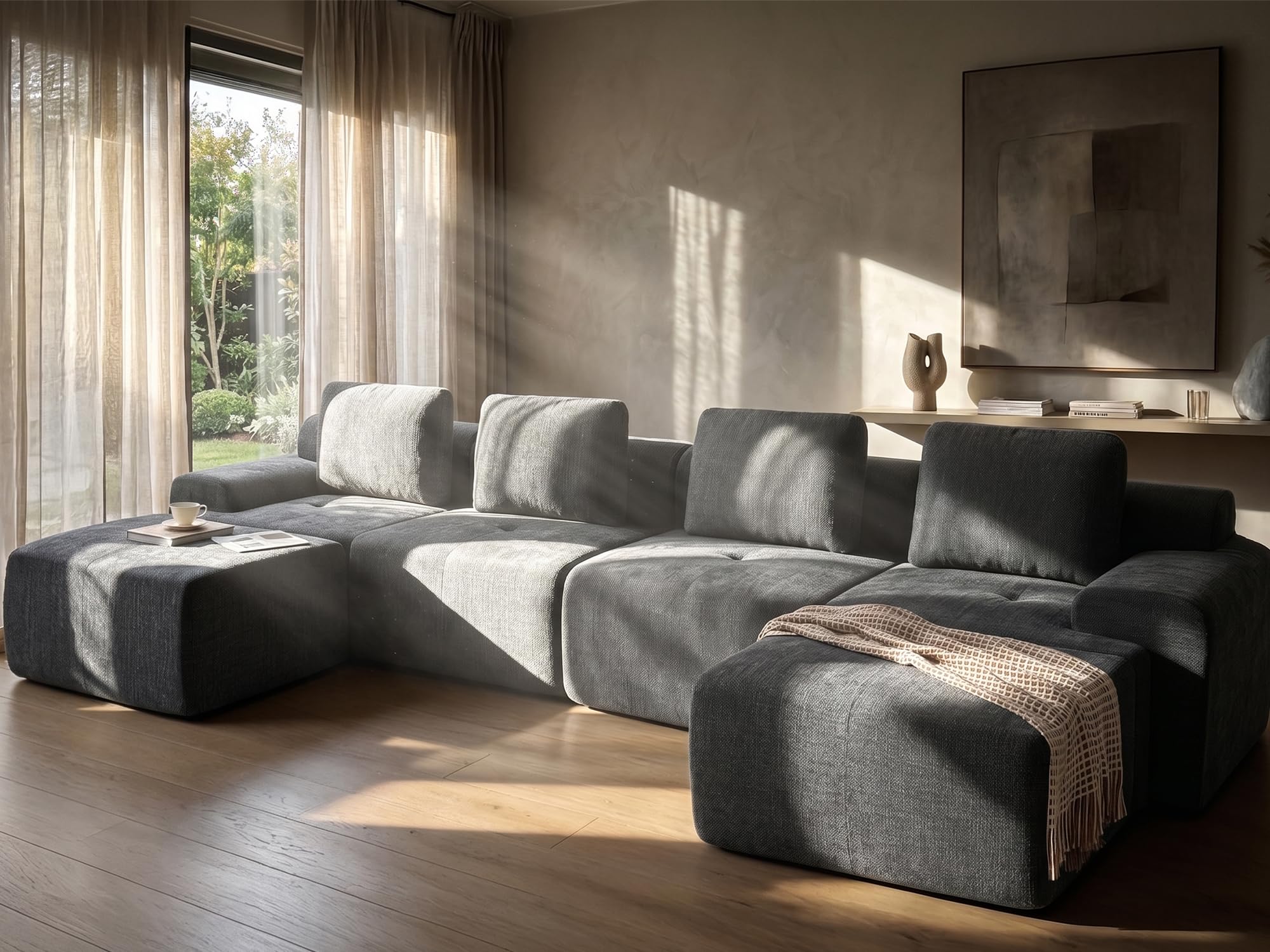 159" U Shaped Oversized Boneless Couch, Comfort Cloud Sectional Couches for Living Room, Modular Sofa High Back &amp; Extra Deep Seat, No Assembly, Soft Chenille (Dark Grey, 159 inch-U shaped（4+2）)