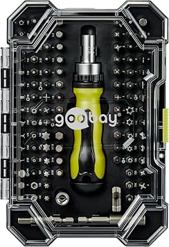 goobay 100-Piece Screwdriver Set with Ratchet Function/Precision Bits Made of S2 Steel/Tool Set for DIY Repair & Assembly/Includes Bit Extension & Adapter - 77844