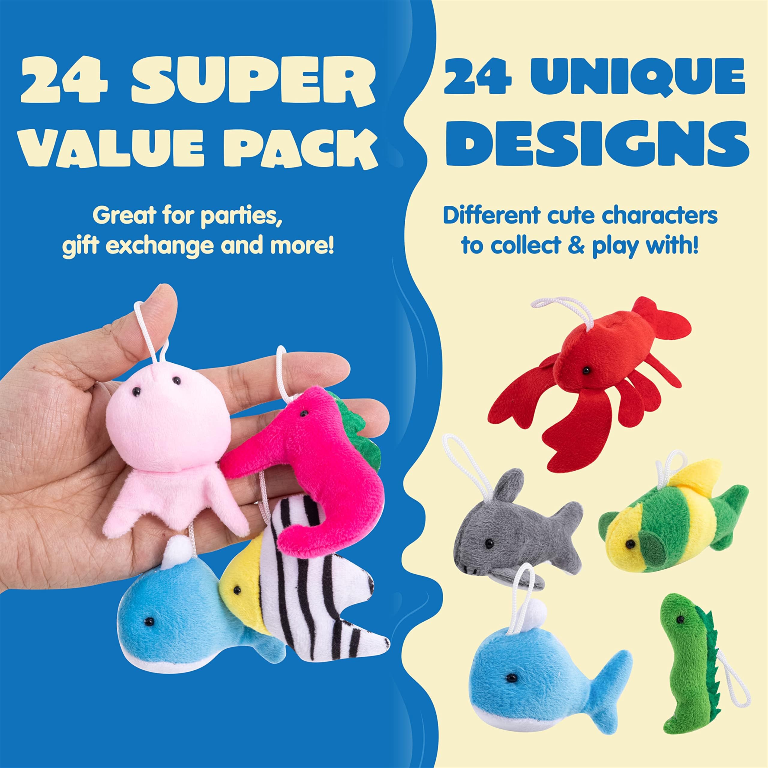 Freefire 24 Stück Mini Plüschtiere, Meerestier für Kindergeburtstagsparty, Kuscheltier Klein, Kleine Geschenke für Kinder, Adventskalender Füllung, Mitgebsel Kindergeburtstag ab 3+ Jahre