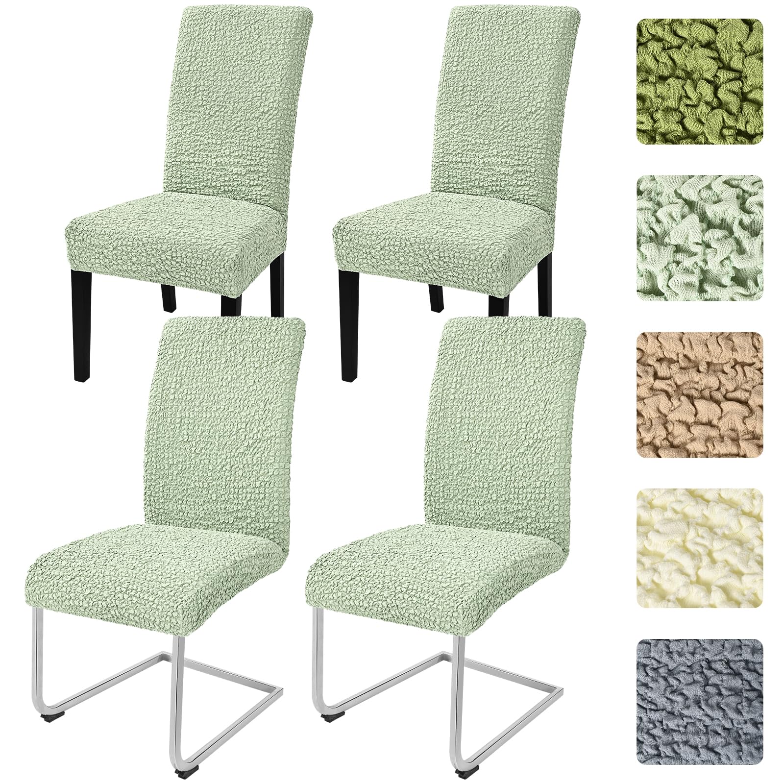 Alishomtll Dining Chair Covers Set of 4 Summer Stretch Seersucker Chair Covers for Dining Chairs Elastic Removable Chair Slipcovers Reusable Washable Chair Protector for Kitchen Hotel (Light Green)