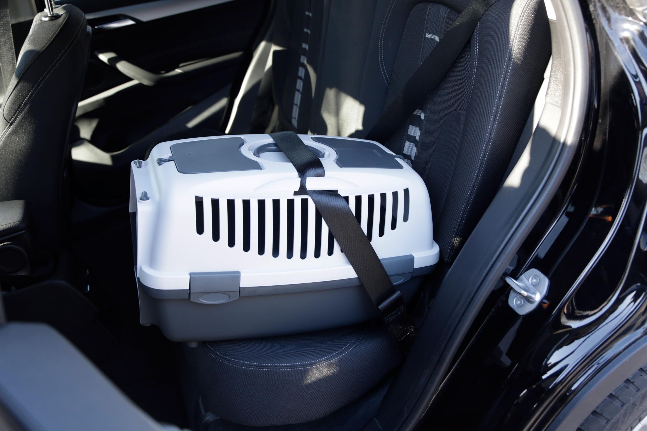 Kerbl Stefanplast Caja de Transporte Gulliver, Caja para Mascotas, Gris Claro, Gris Oscuro, 55x36x35cm, plástico, para Gatos y Perros, con Ranuras de ventilación