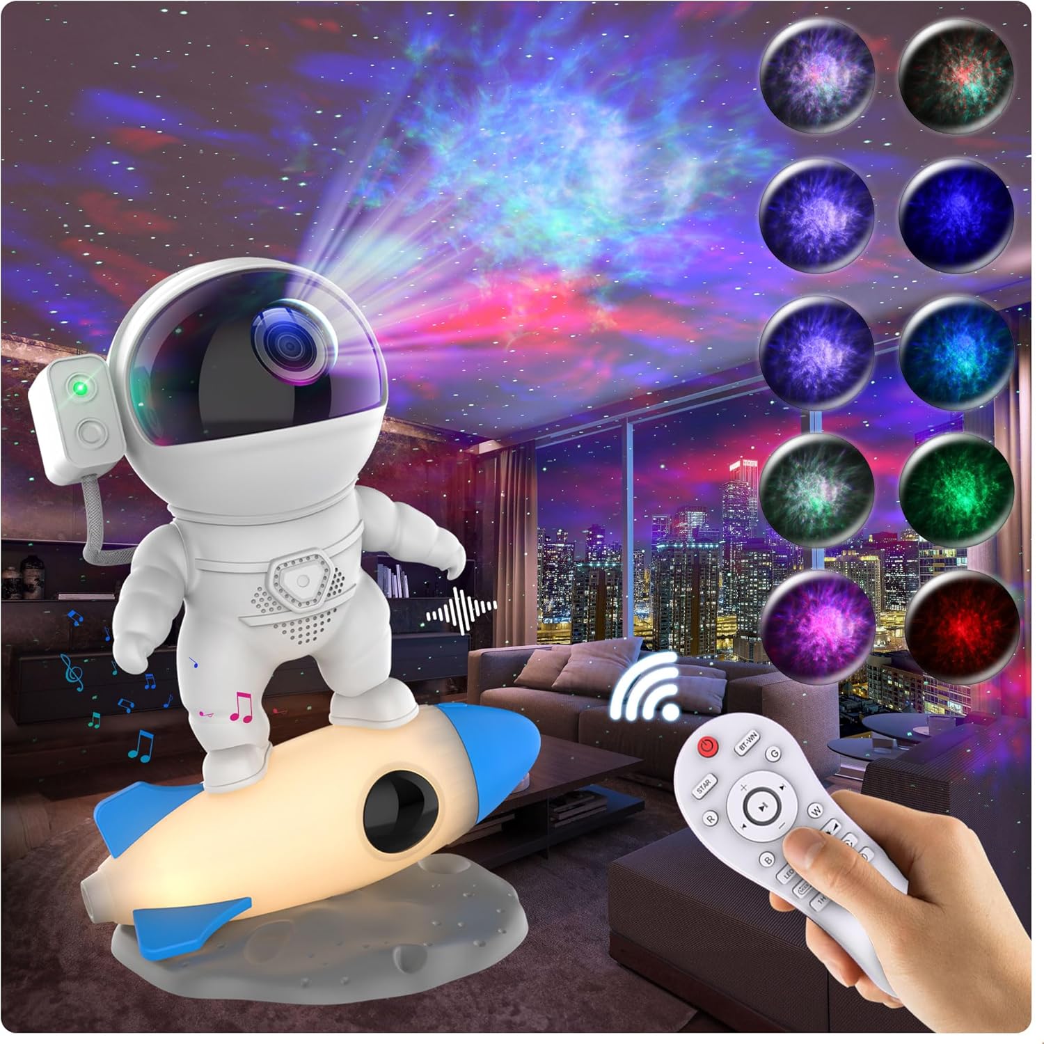 Astronaut Galaxy Projector, Star Nebula Projectors with Rocket Lamp, Night Lights LED Star Projector for Bedroom, Remote Control, White Noises, Bluetooth Speaker for Bedroom