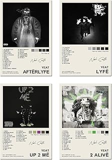 Music Album Poster 4 Piece Set on Canvas - Music Folklore Wall Art Print for Room Decor Aesthetic Preppy Music Room Decor Retro Music Wall Decor posters for Teens Boys Girls Bedroom DormCanvas Print Unframed 4 Sheets (Unframed, 8x12 Inch - 4 Count) Yeat poster