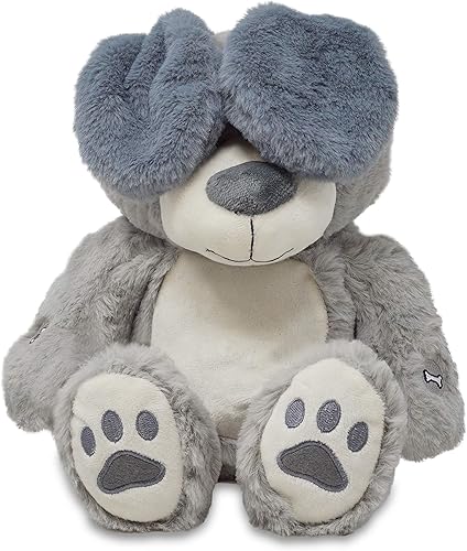 Miniatura 4 de Cuddle Barn Peek & Play Parker - Peluche animado de cachorro gris de 11 pulgadas Reproduce el favorito de cada niño y el primer juego Peek A Boo y