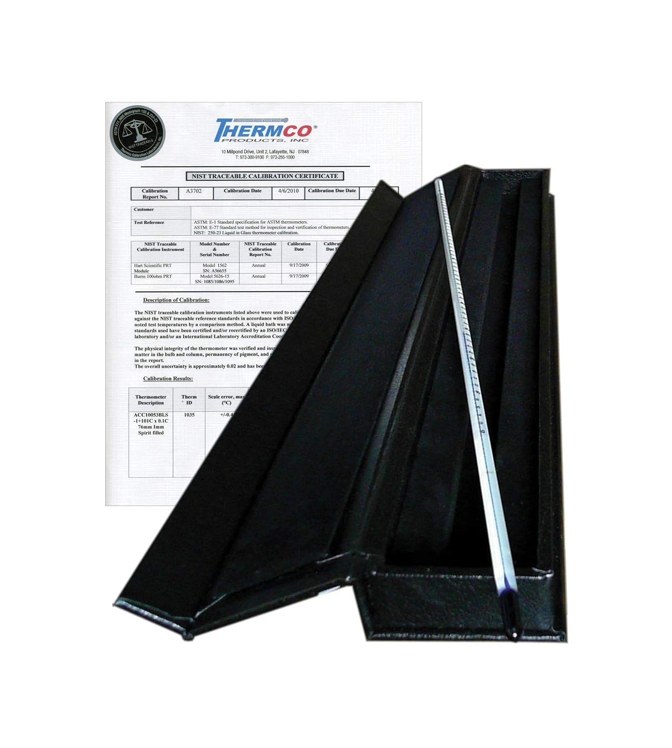 Thermco ACC6113SFC Spirit Filled Thermometer, NIST Traceable Factory Certified, -20 to 110°C Range, 0.5°C Division, 76mm Immersion, 305mm Length