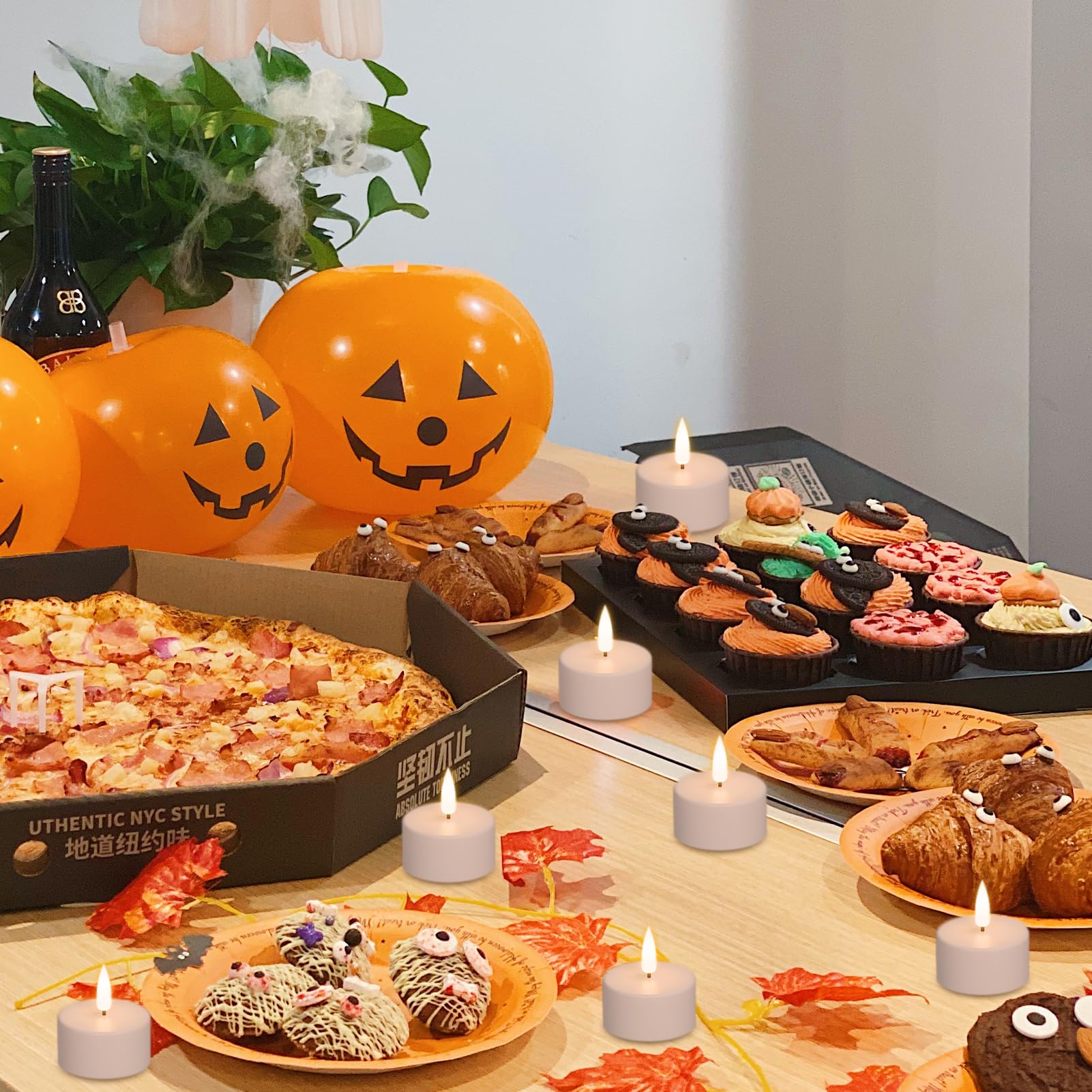 Velas votivas recargables sin llama con control remoto y temporizador, 12 velas LED parpadeantes de plástico blanco con base de carga, decoración de Halloween, Navidad y vacaciones (1.6 x 1.9