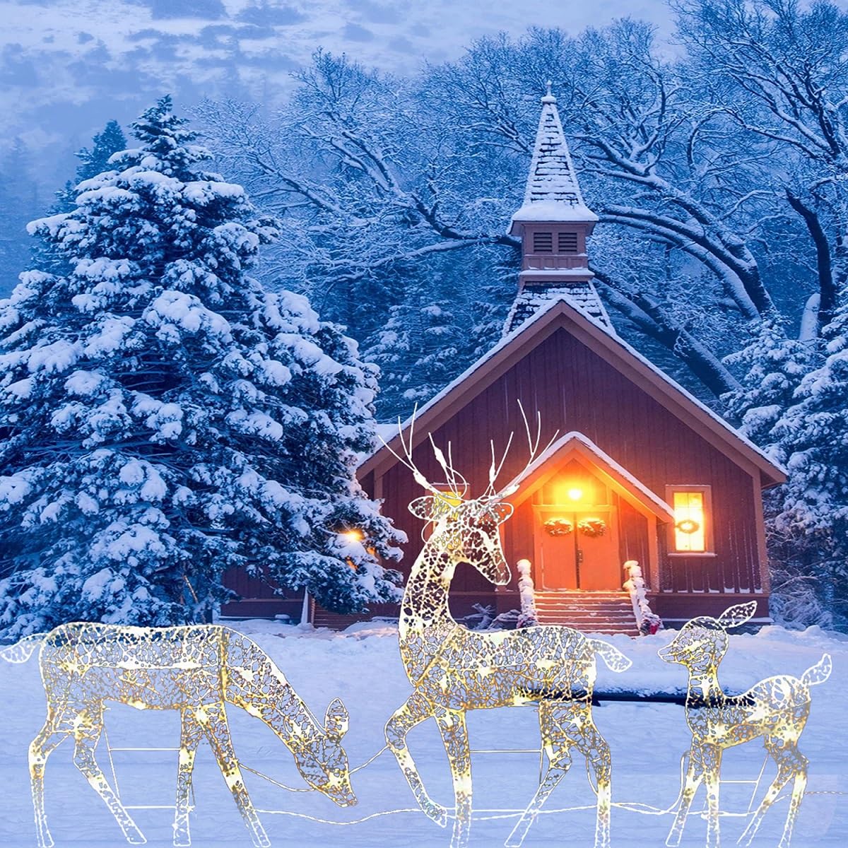 Decorazioni Natalizie Renne da Esterno, 3 Pezzi Renne Illuminate, con luci a LED, paletti per Il Terreno, Set Famiglia Renne per Interni, Esterni, Portico Cortile Anteriore