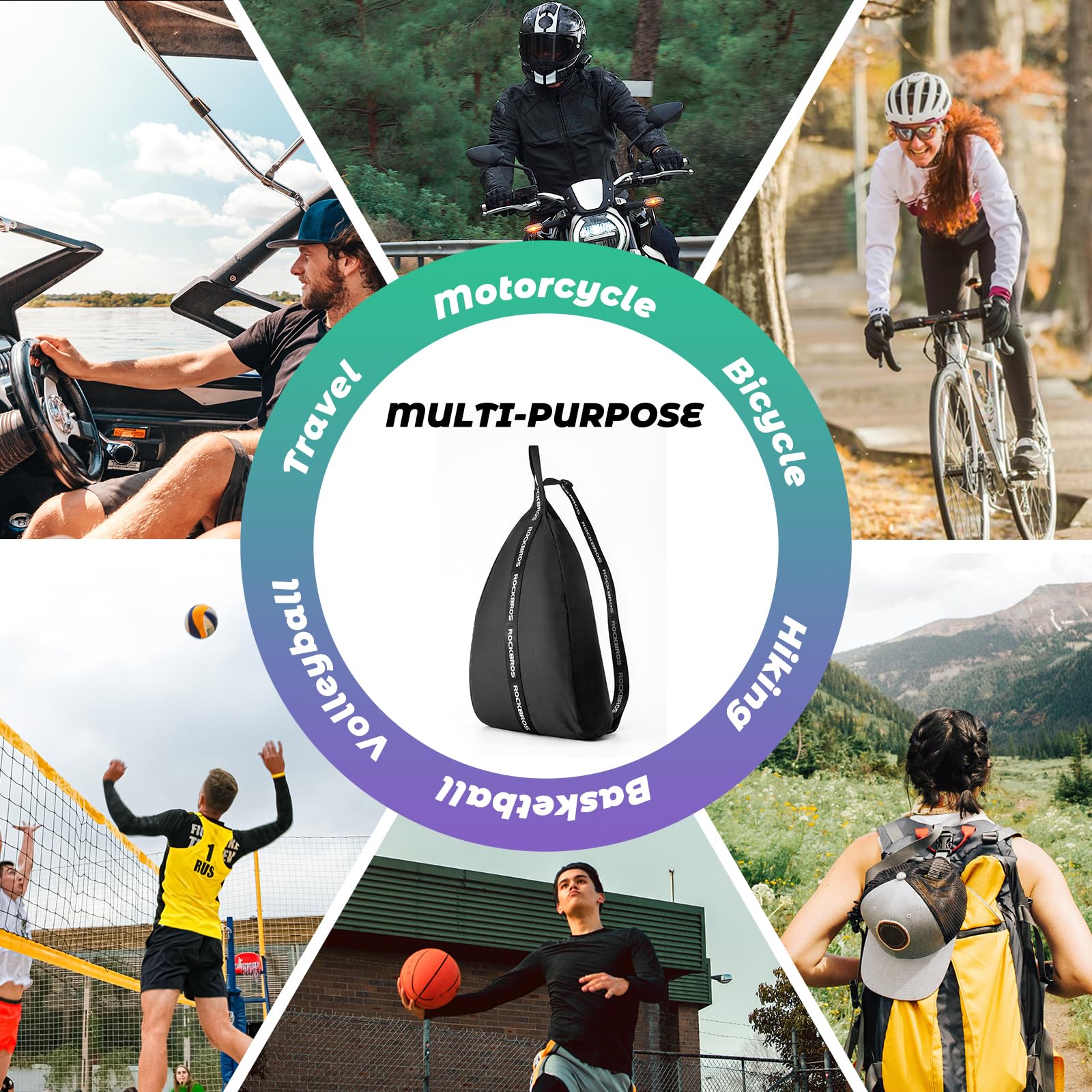 ROCKBROS Borsa da Portacasco Moto, Borsa per Casco Bici, Zaino Sportivo Portatile, Sacca Porta Casco, Universale per Casco moto bicicletta Sci, Basket, Calcio, Grande Capacità