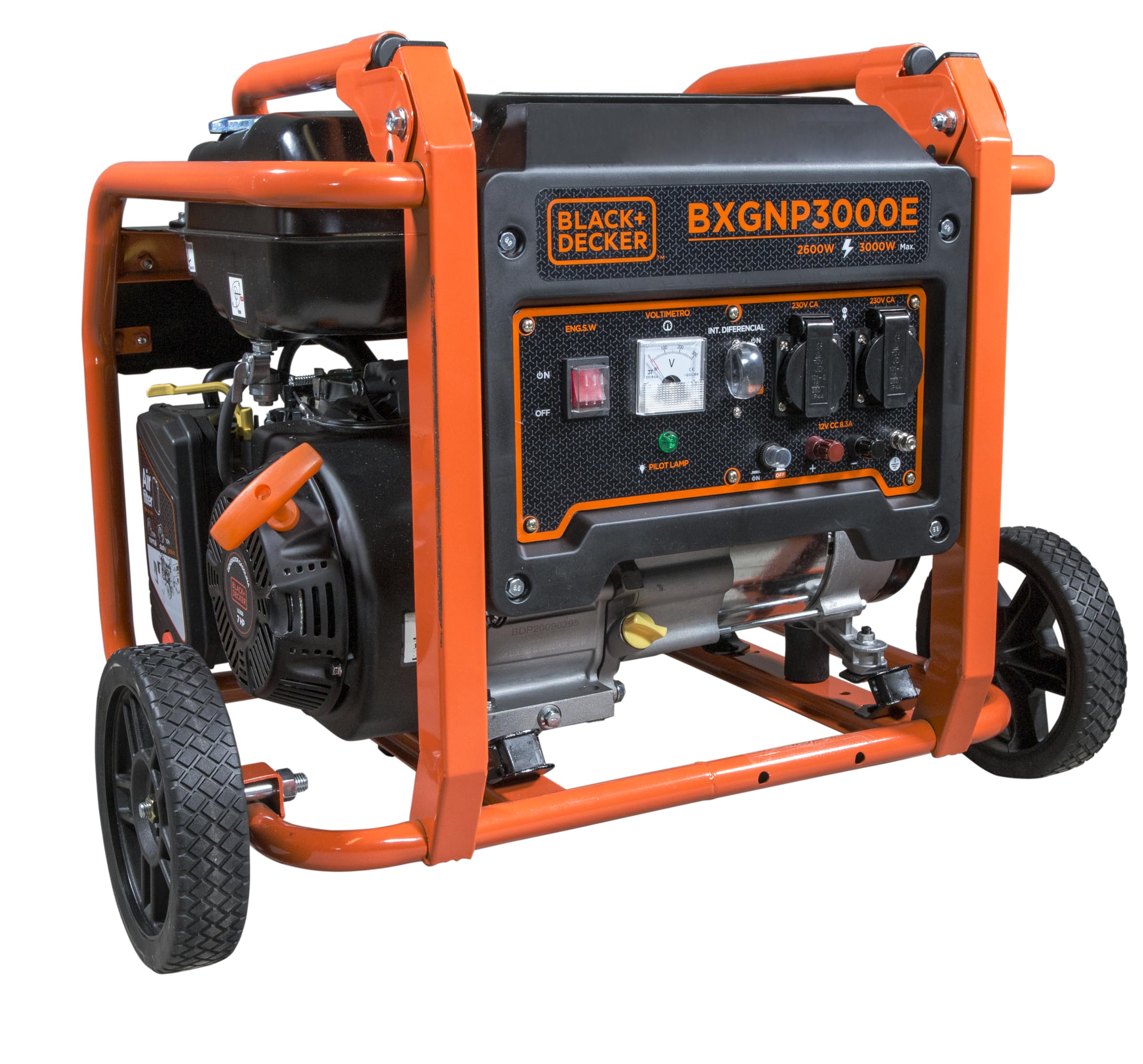 BLACK+DECKER Generador Gasolina BXGNP3000E – Potencia 3000W Máx / 2600W Nominal – Motor 208cc 4 Tiempos – Depósito 15L – 10h Autonomía – Bajo Nivel Sonoro 69dBA
