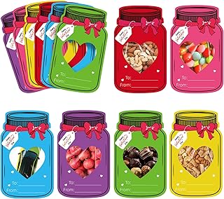 60Pcs Valentines Day Gifts for Kids Valentines Day Mason Jar Cards with Treat Bags