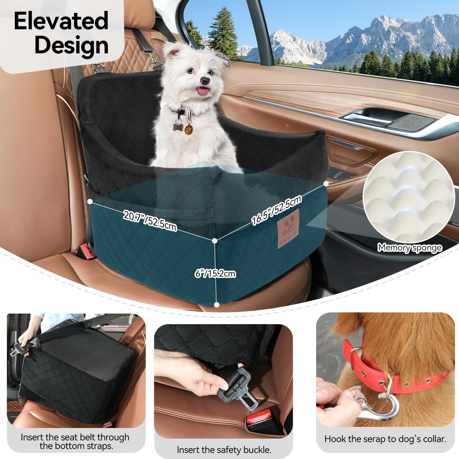 GL GLENSLAVE Asiento de coche para perros pequeños y medianos, asientos de coche elevados para perros con cojín grueso para perros de menos de 35 libras, asiento de coche desmontable lavable para