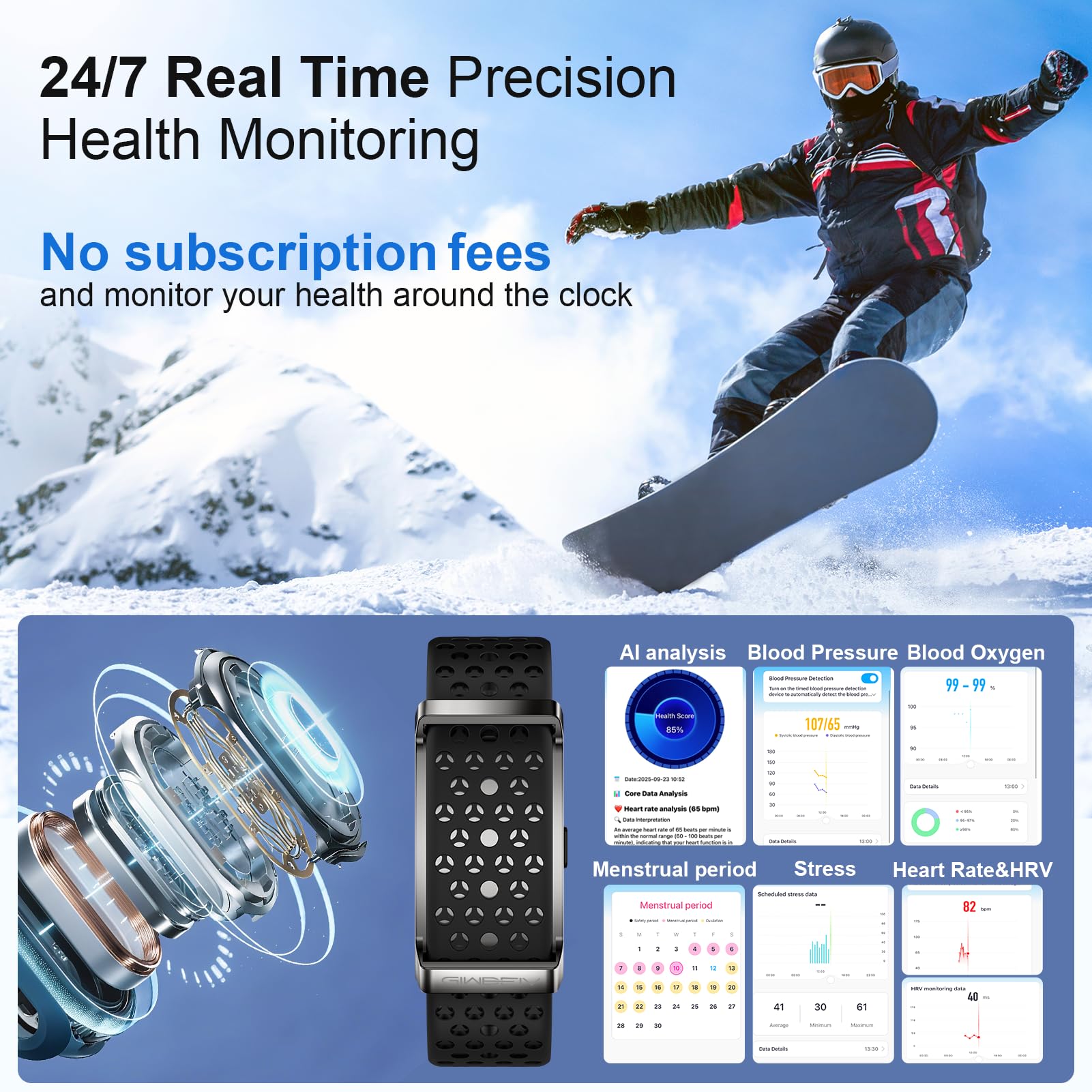 Smart Bracelet for Men Women,24/7 Activity & Fitness Trackers Band,Sleep Tracking/Heart Rate/Blood Pressure/ SpO2/ Steps Monitor,170+ Sport Modes Smart Wristband with Free APP 2 Bands -Black