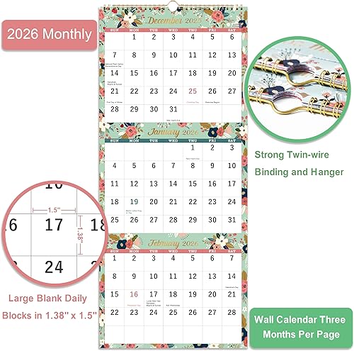 Miniatura 3 de Calendario 2025  Calendario de pared 2025, calendario de pared de 3 meses (plegado en un mes), enero de 2025 a diciembre de 2025, 11 x 26 pulgadas,