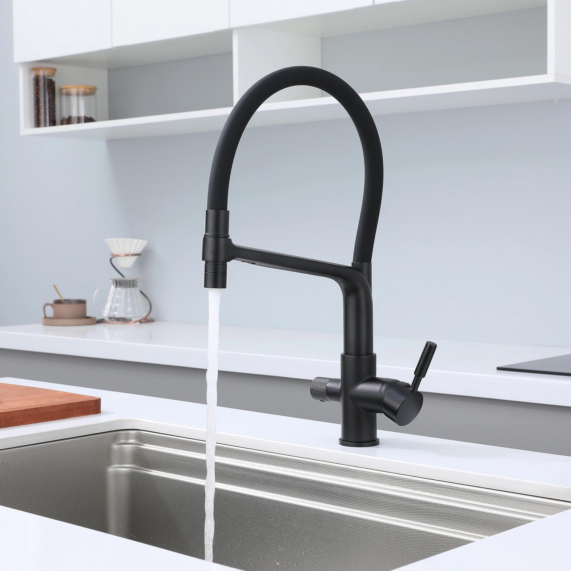 grifo 3 vias negro,grifo osmosis 3 vias grifo cocina flexible Grifería para Fregadero de Cocina Osmosis con Caño Flexible y Doble Mango Pulverizador 3 en 1 negro