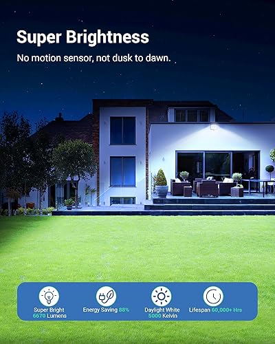 Miniatura 2 de DEWENWILS Paquete de 2 luces LED de 65 W para exteriores IP65 impermeable 6670 lúmenes súper brillantes equivalente a halógeno de 500 W luz de