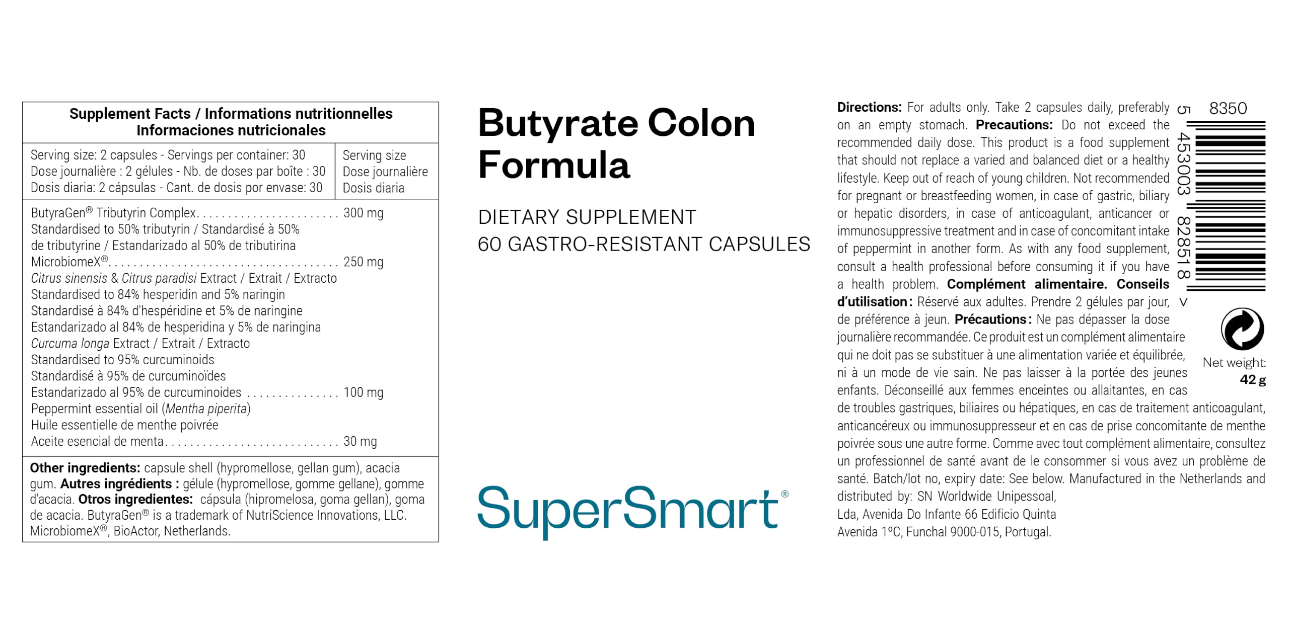 Butyrate Colon Formula - 60 magensaftresistente Kapseln - SuperSmart